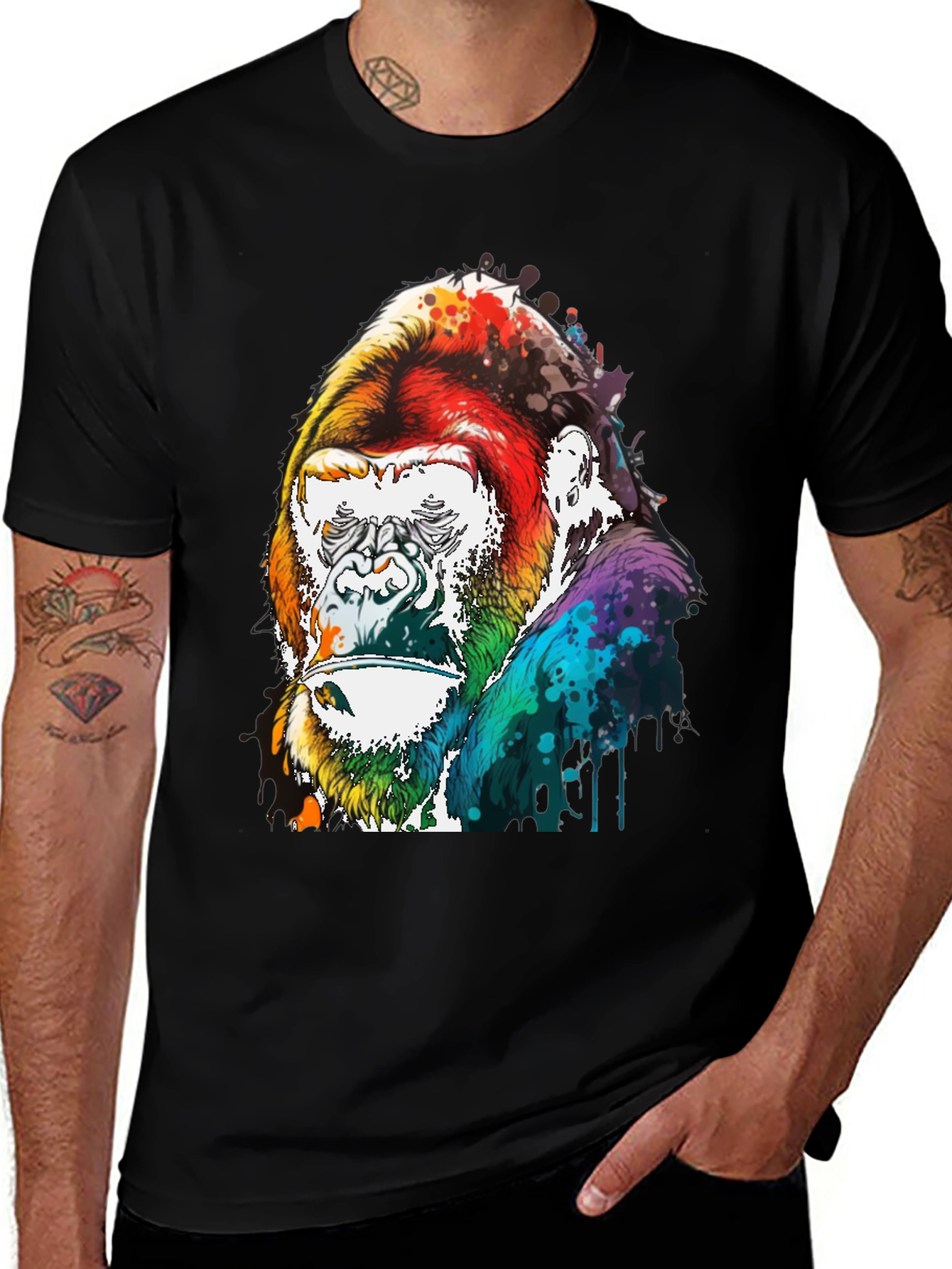 Variant 15 of Rainbow Gorilla Graphic Tee - Men's Black T-Shirt