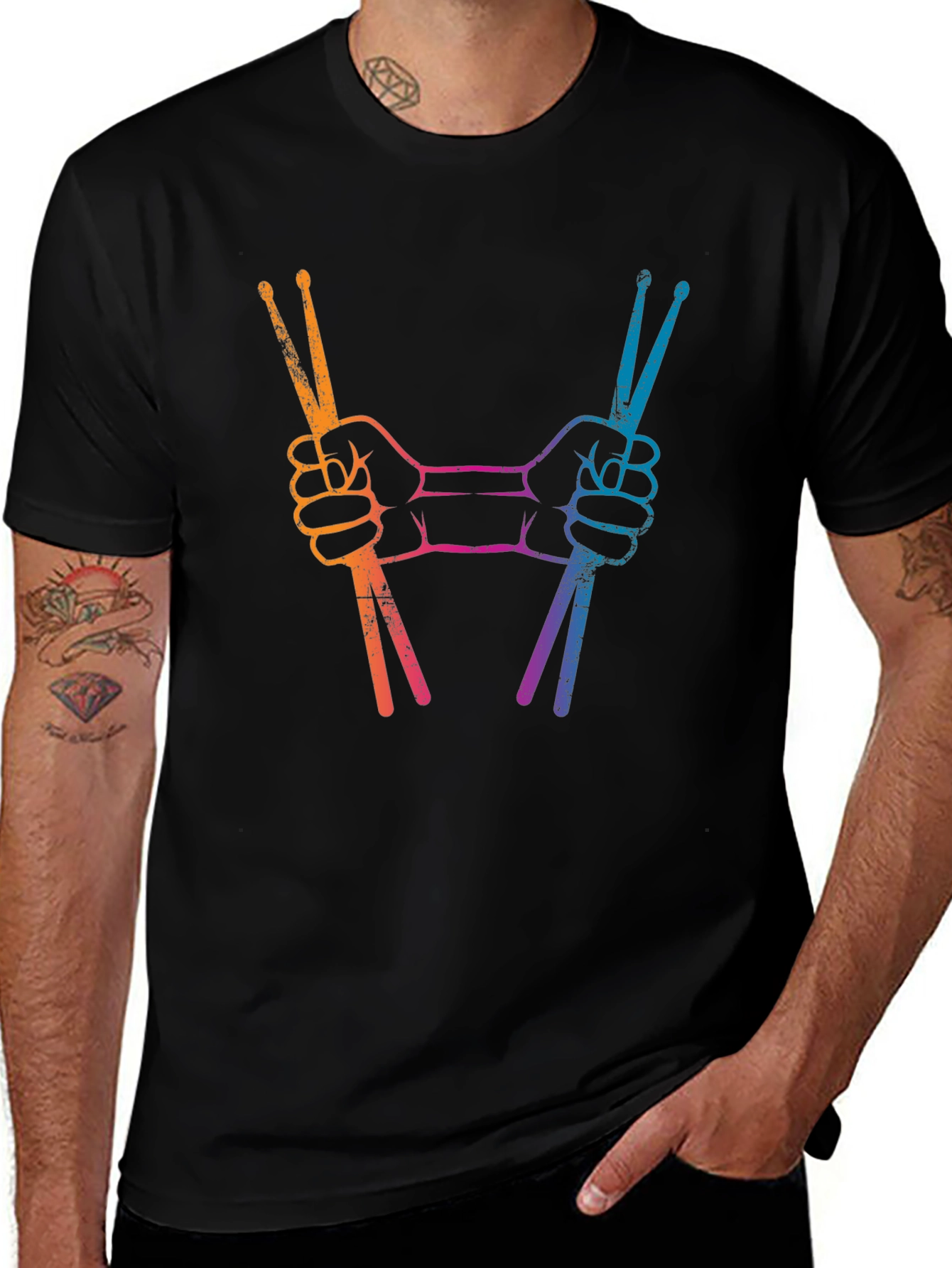 Variant 5 of Drummer's Hands Drumsticks Black T-Shirt