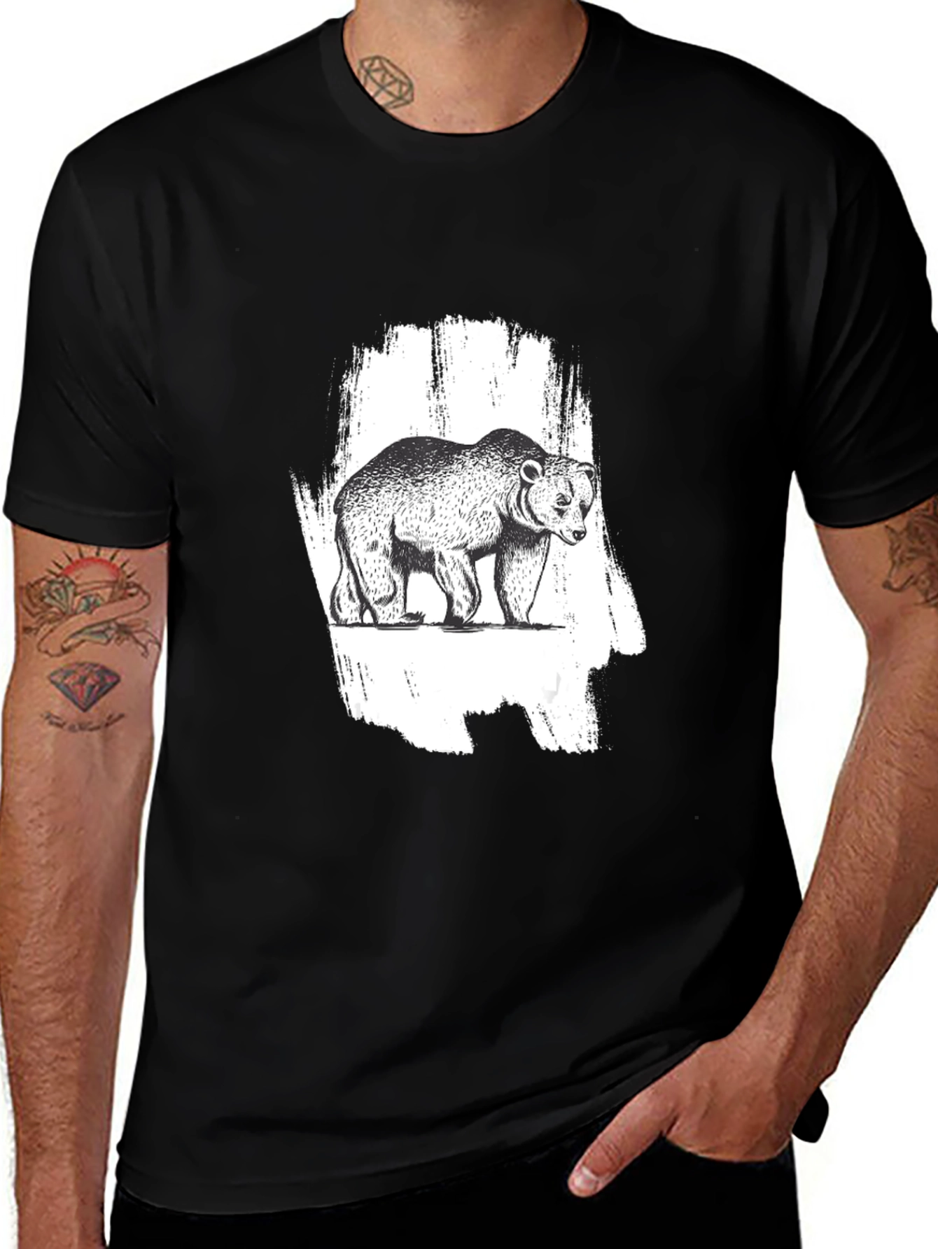 Variant 9 of Bear Graphic Black T-Shirt - Nature Inspired Tee