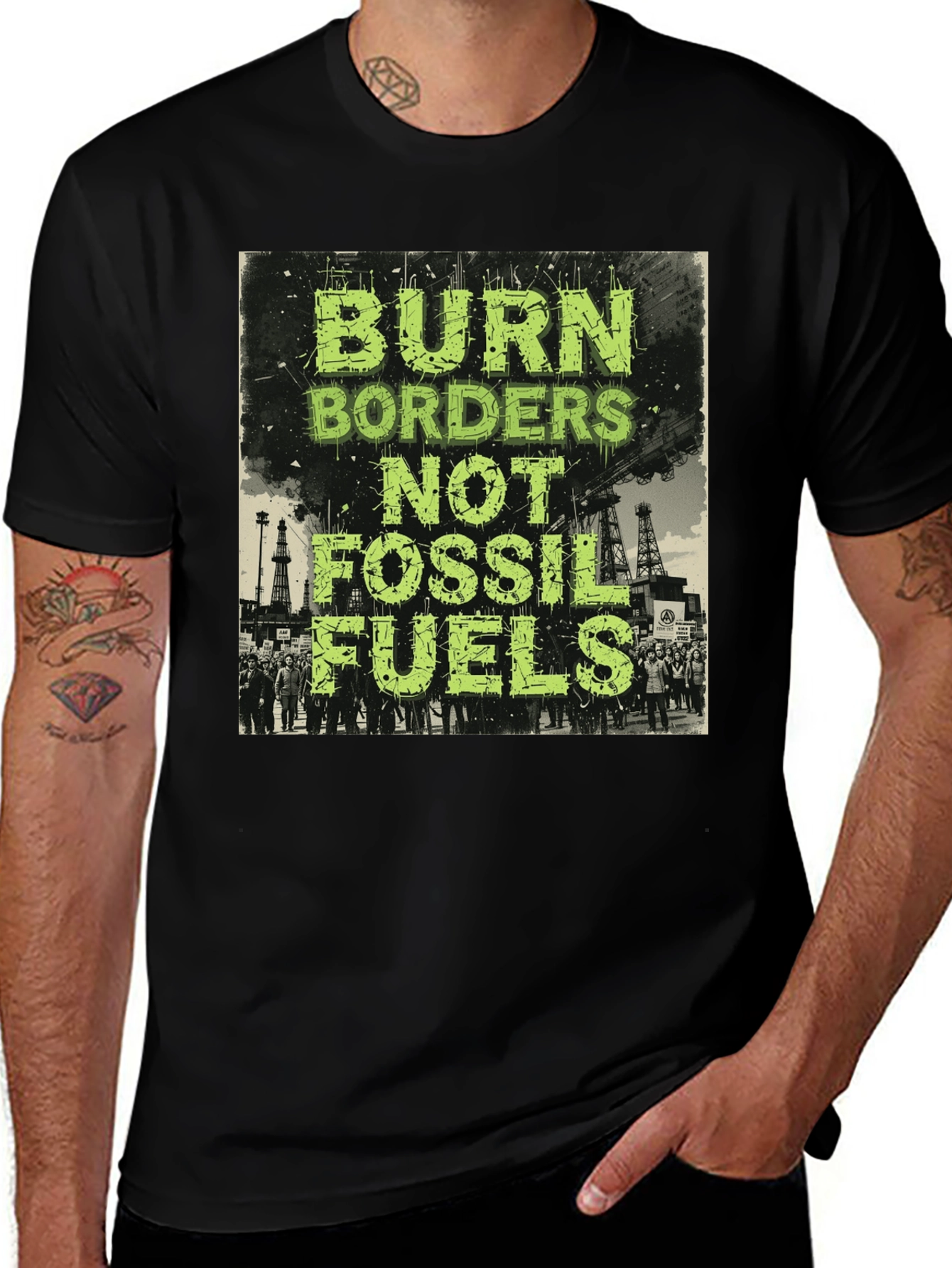 Variant 18 of Burn Borders Not Fossil Fuels Graphic Tee