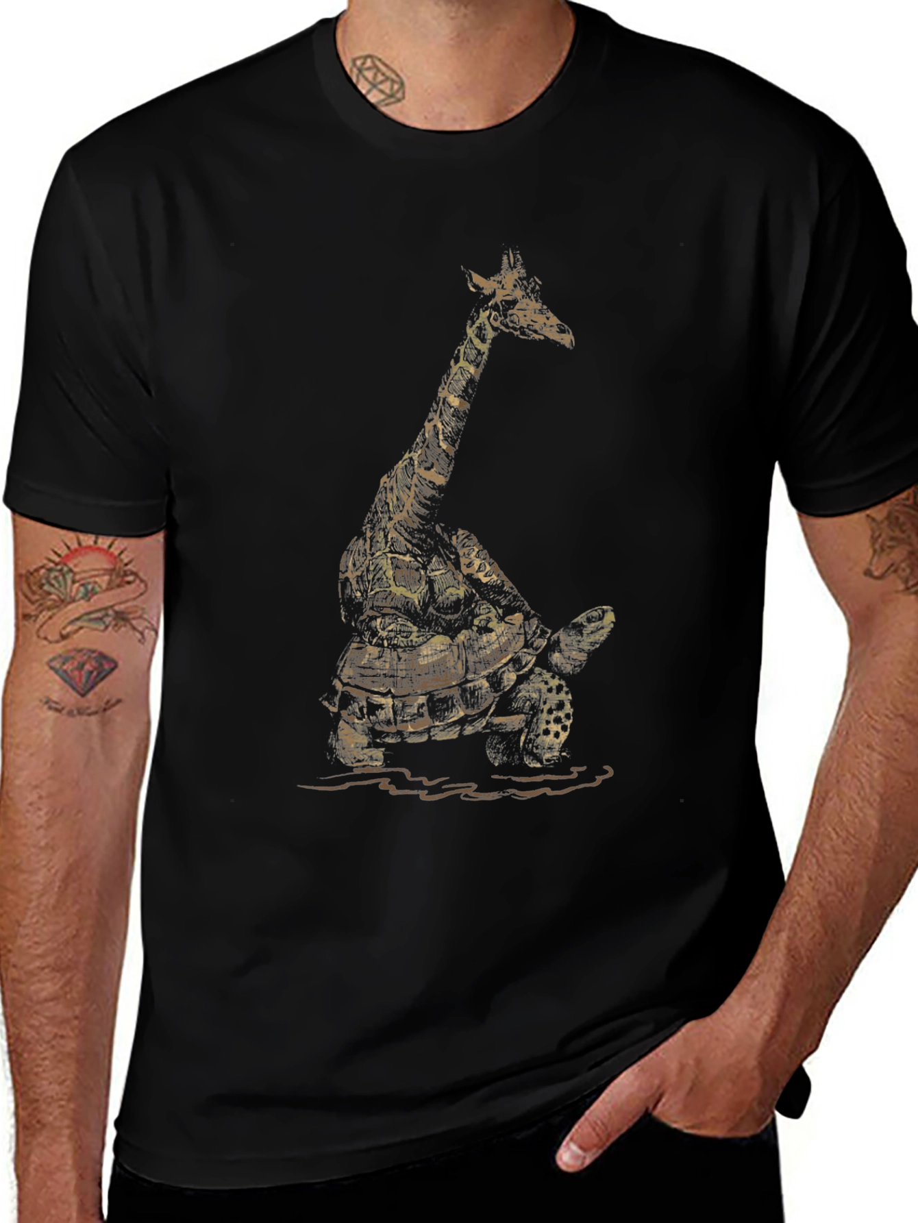 Variant 27 of Giraffe Turtle Graphic Tee - Unique Animal Art Shirt