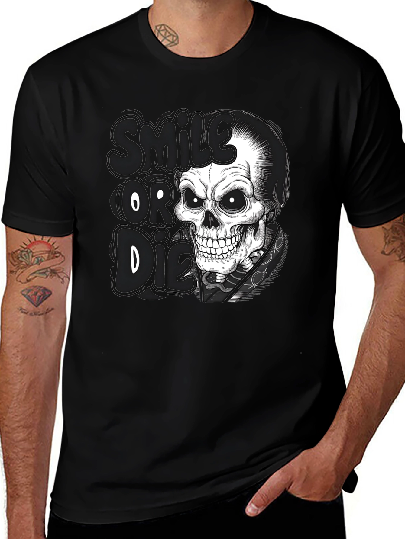 Variant 23 of Smile or Die Graphic Tee - Skull Design