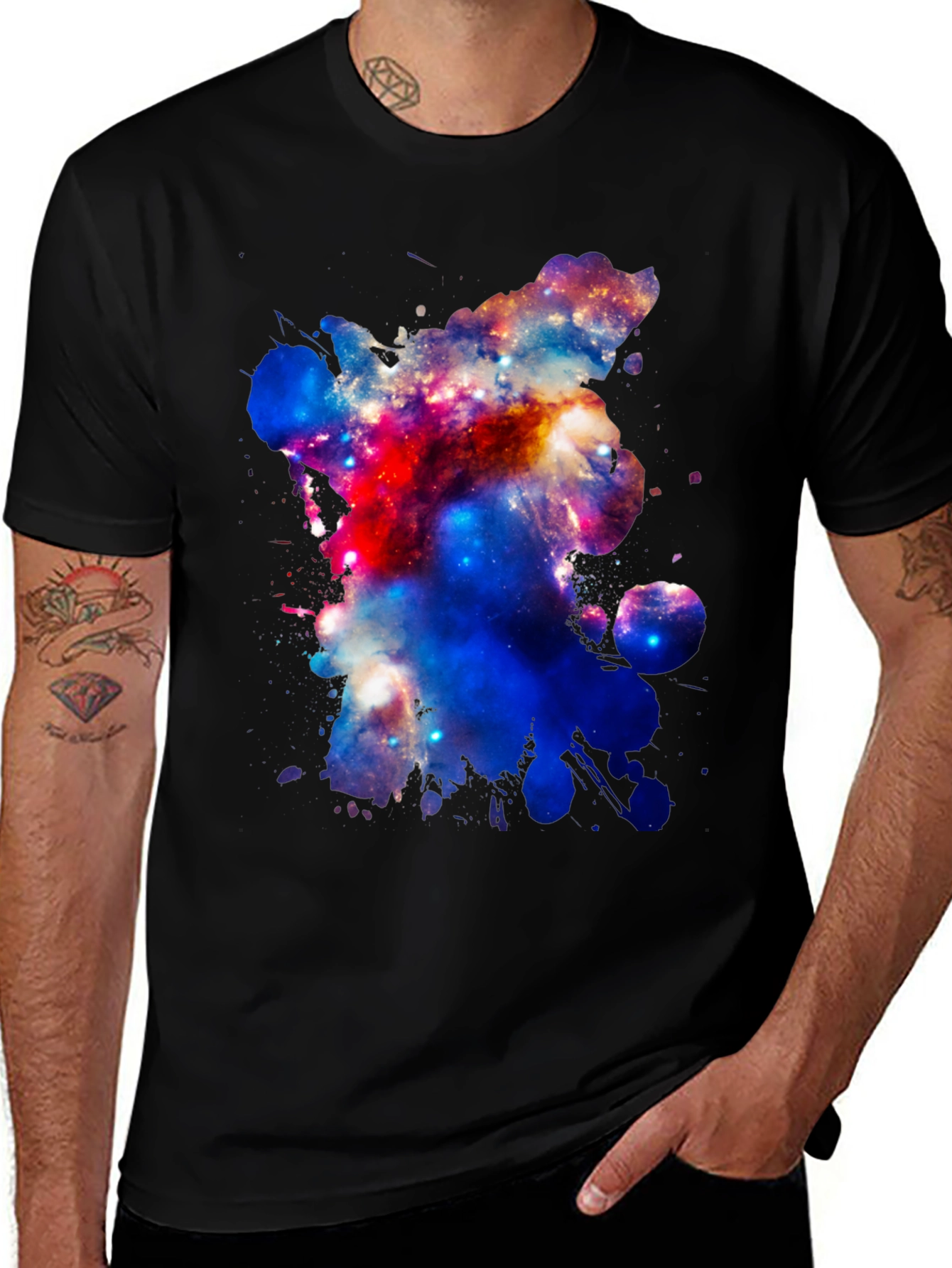 Variant 14 of Galaxy Splatter Print Men's Black T-Shirt