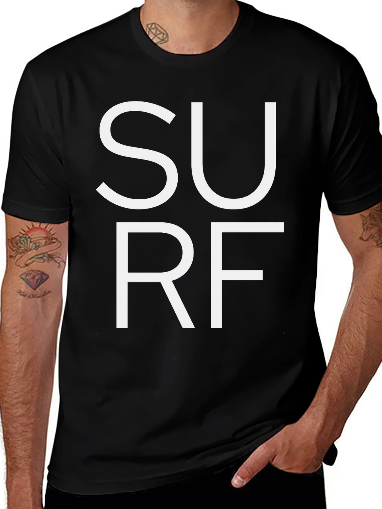 Variant 15 of Bold 'SURF' Graphic Tee - Black Cotton Blend T-Shirt
