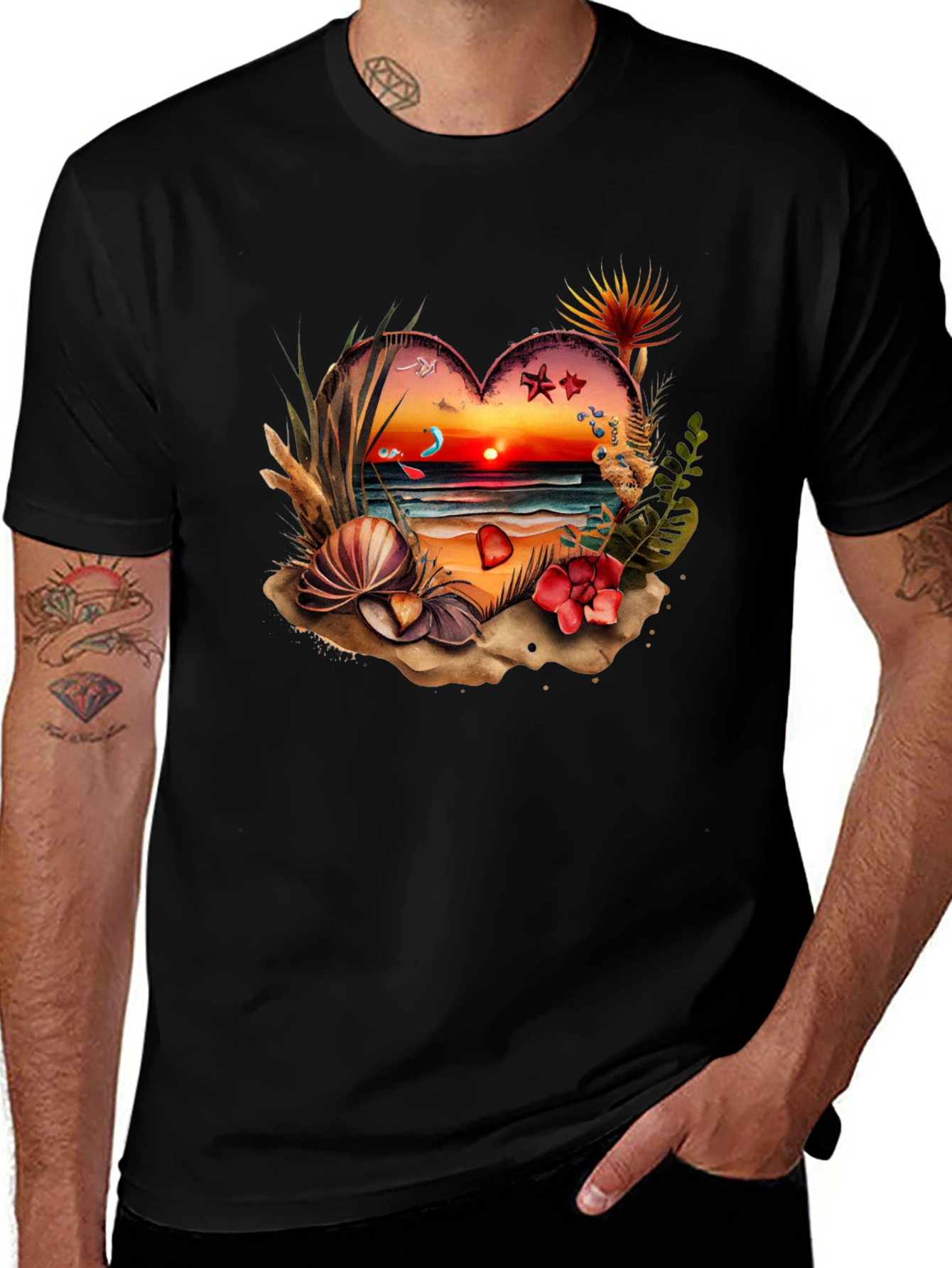 Variant 25 of Beach Heart Graphic Black T-Shirt