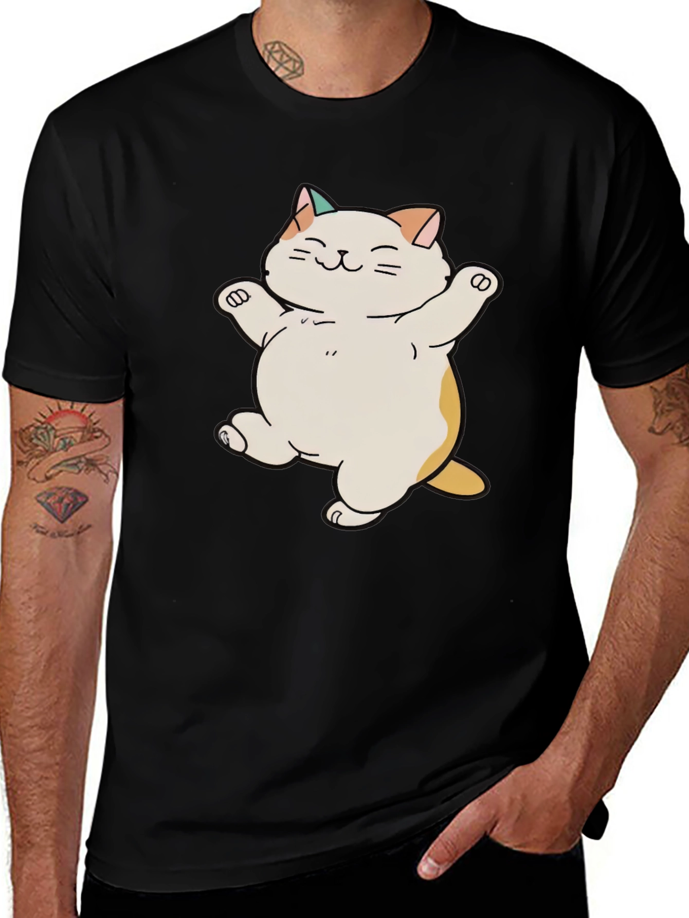 Variant 10 of Happy Cat Graphic Black T-Shirt