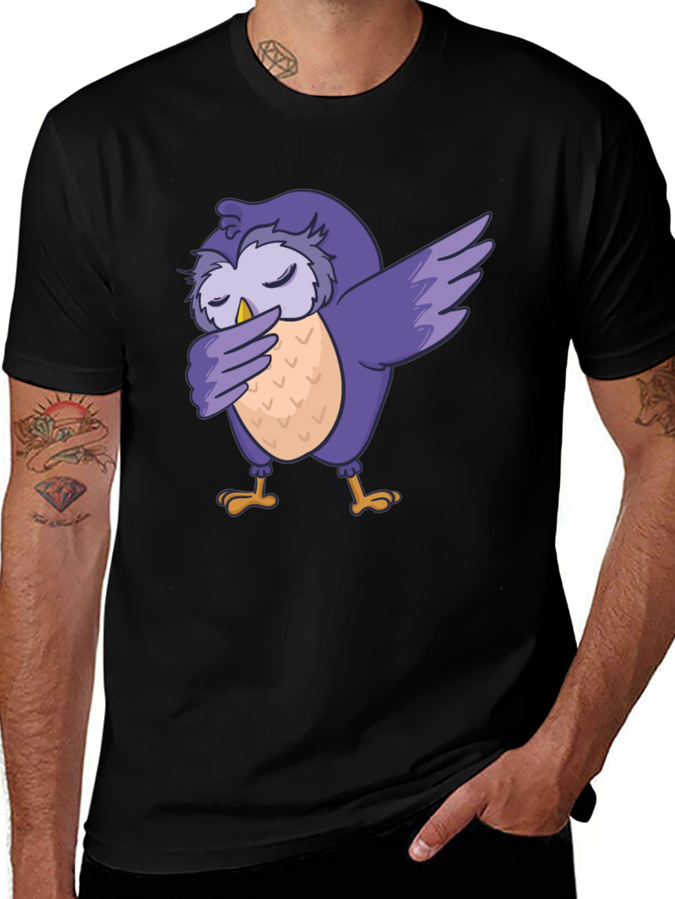 Variant 7 of Dabbing Owl Graphic Tee - Fun & Unique Black T-Shirt