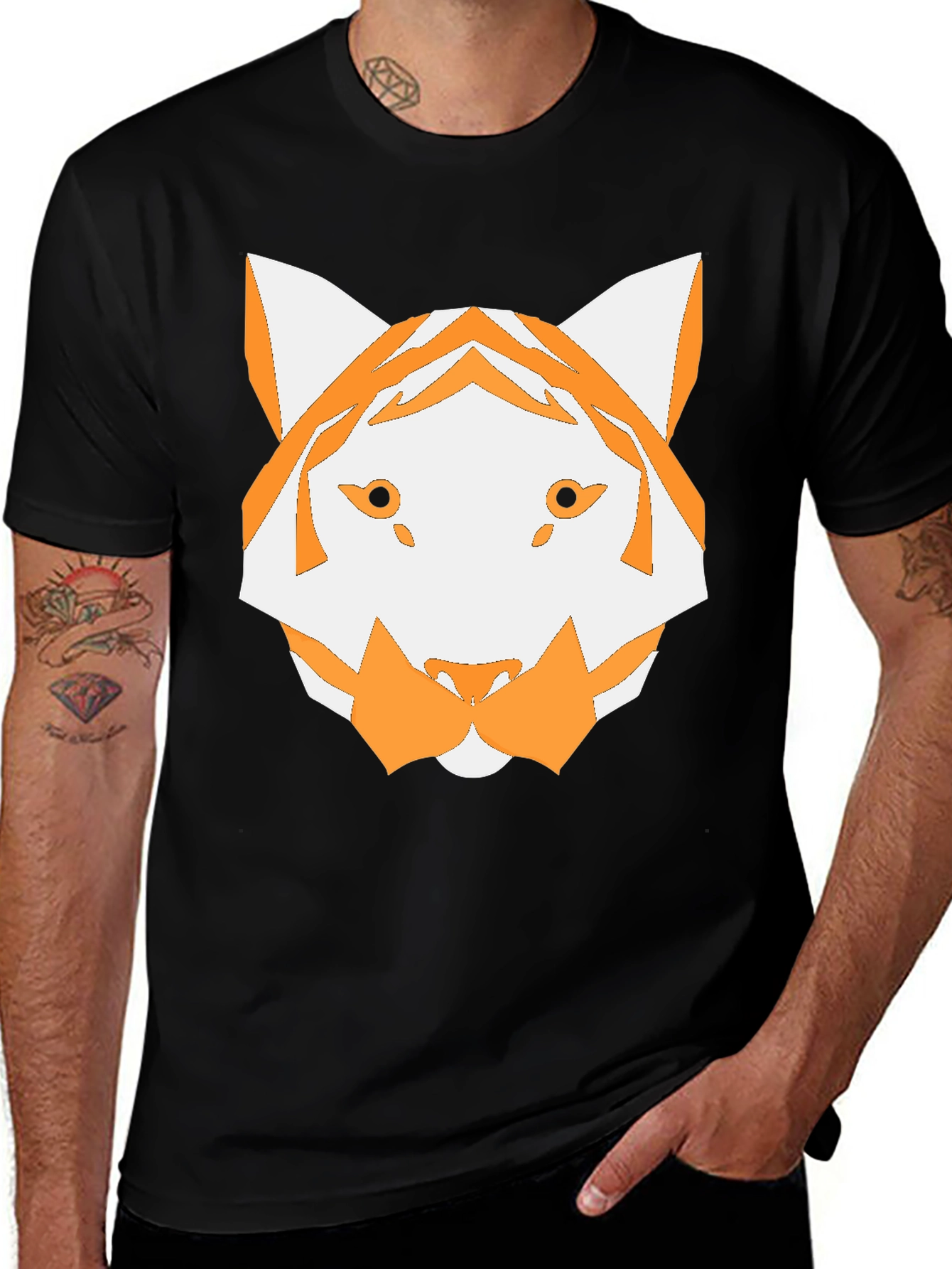 Variant 3 of Geometric Tiger Graphic Tee - Black