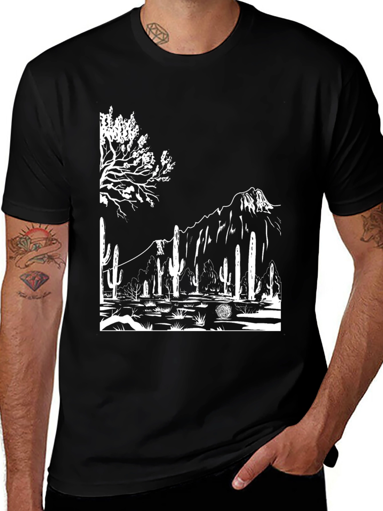 Variant 25 of Desert Landscape Graphic Tee - Black Cotton T-Shirt