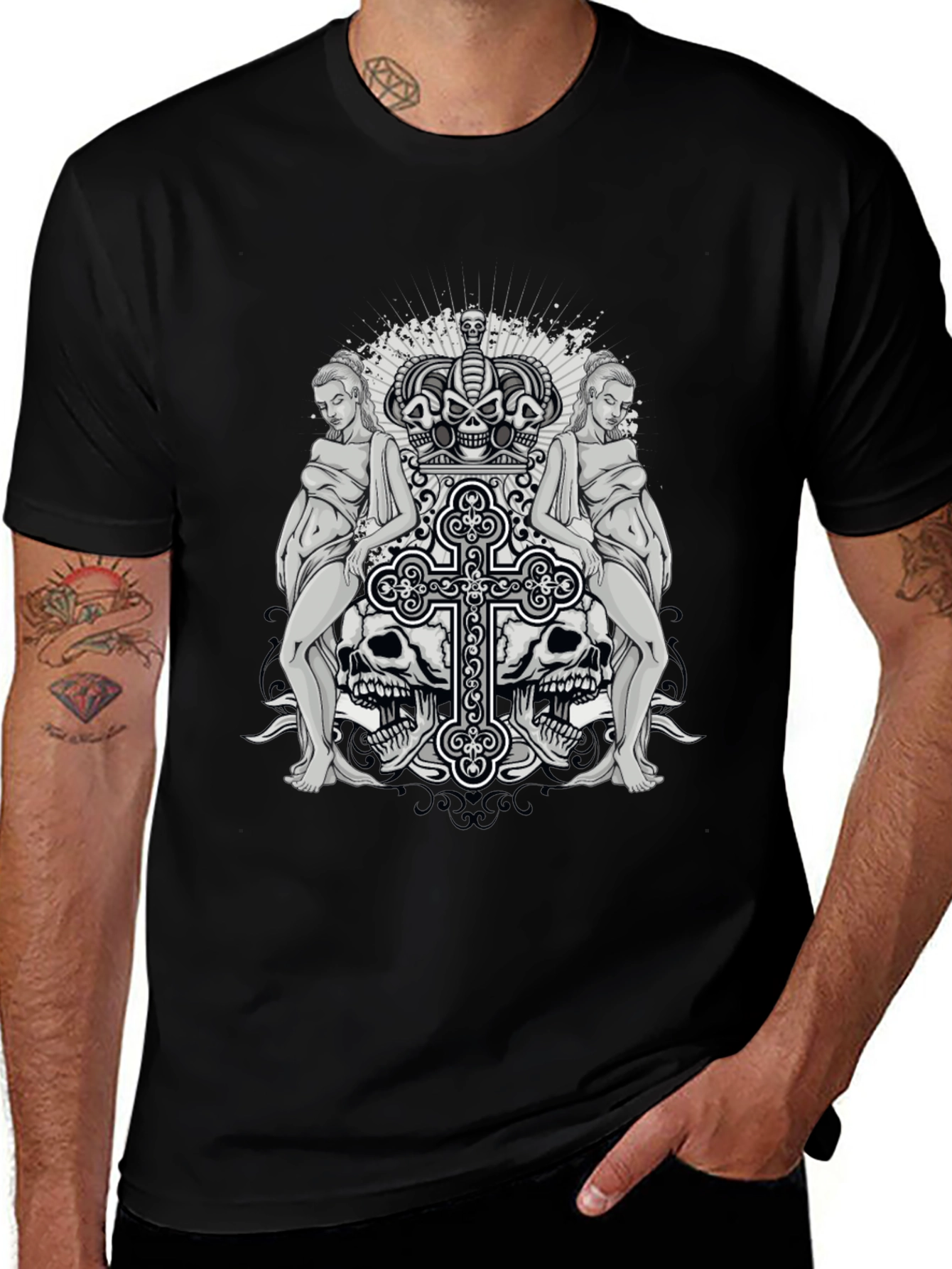 Variant 4 of Skull & Cross Graphic Tee - Gothic Style