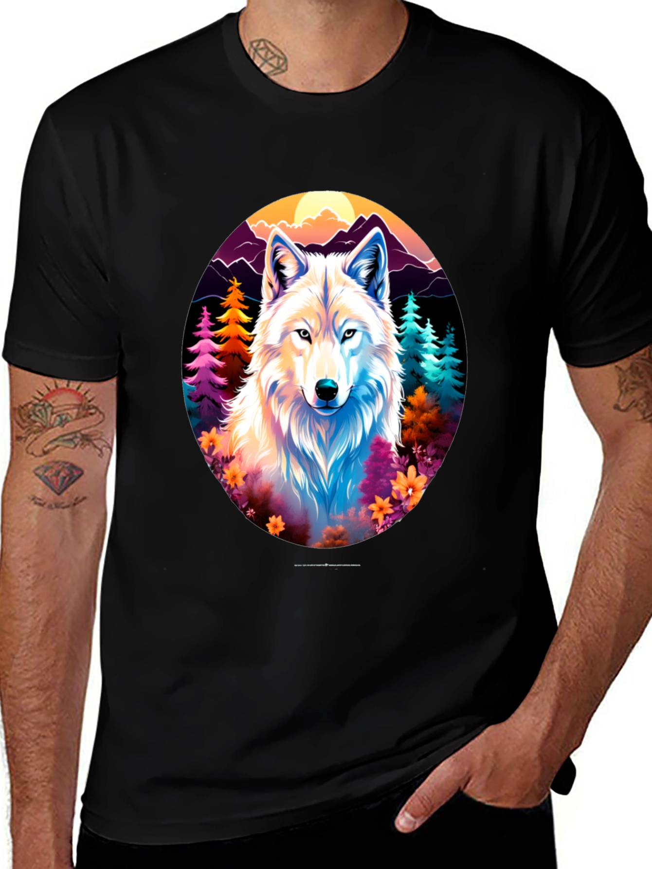 Variant 10 of Wolf Graphic Print Crew Neck T-Shirt
