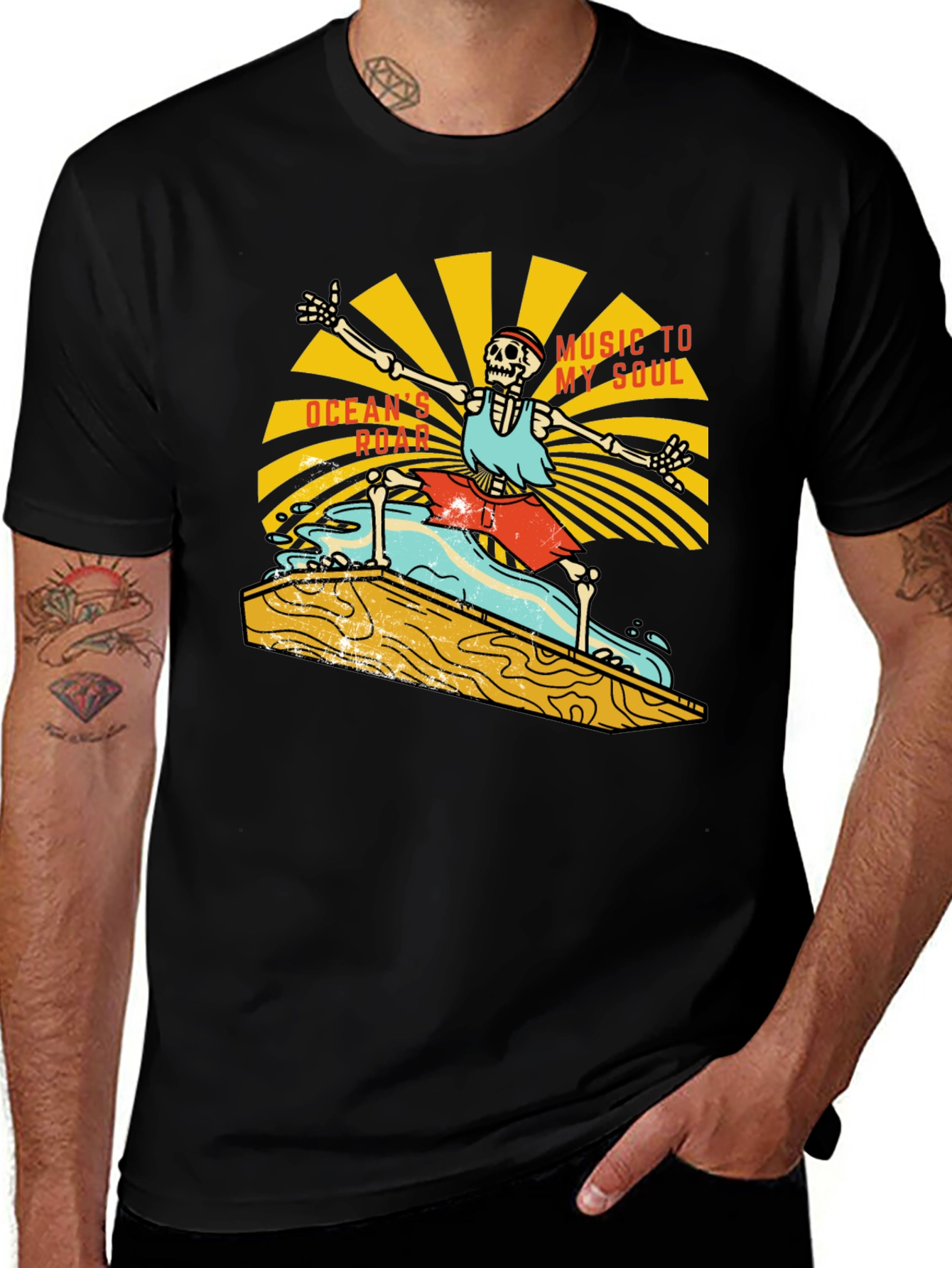 Variant 21 of Skeleton Surfer Graphic Tee - Music to My Soul T-Shirt