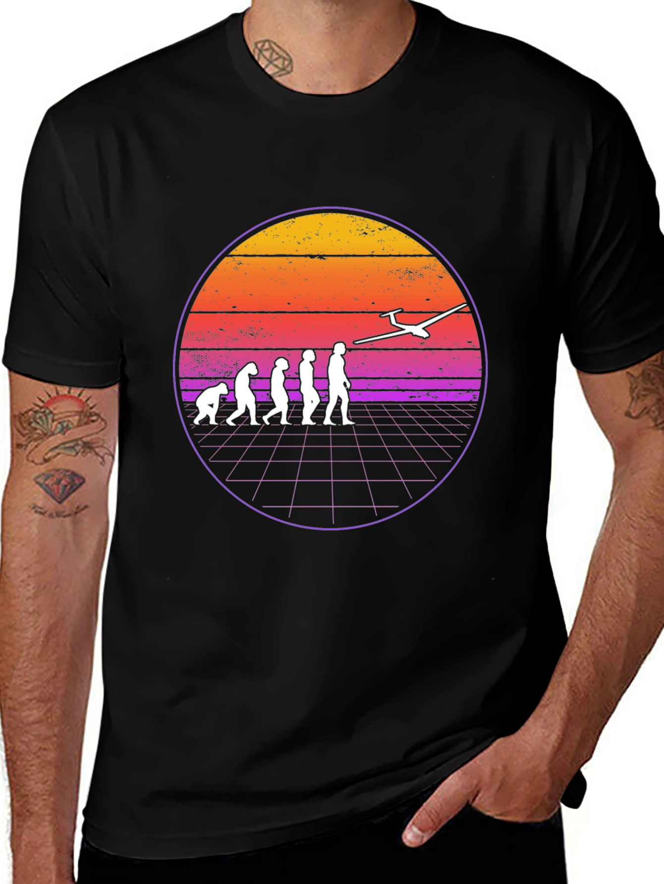Variant 17 of Gliding Evolution Graphic Tee - Retro Sunset Style