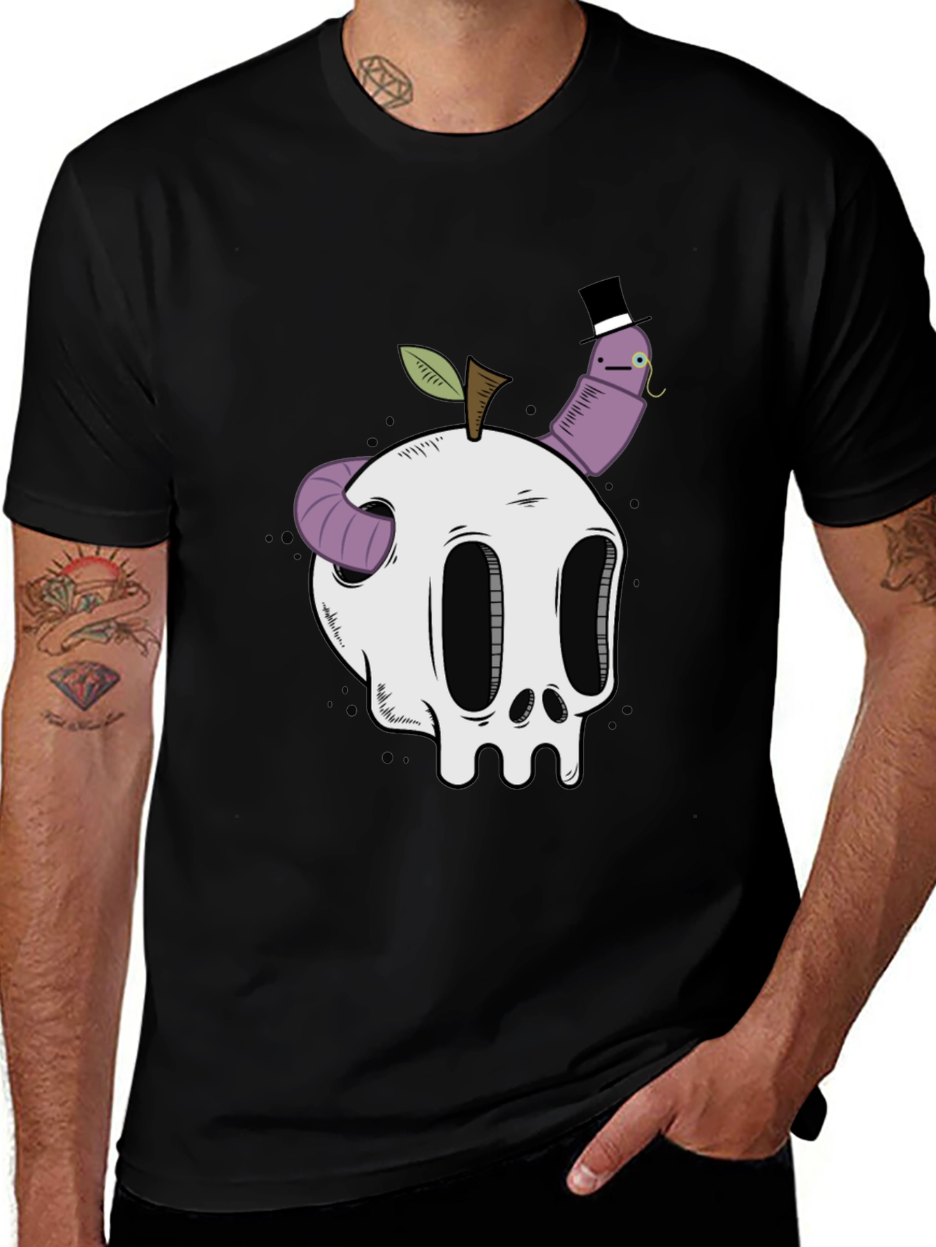 Skull Apple Worm Graphic T-Shirt