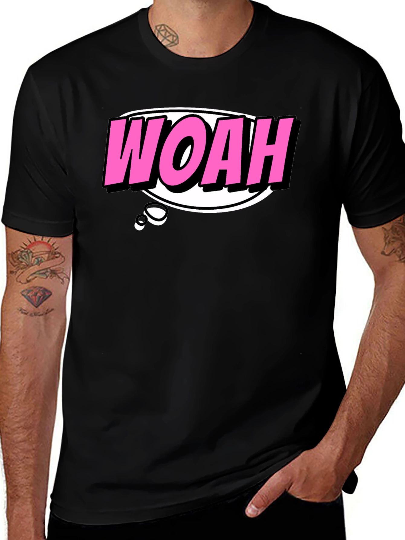 Variant 8 of Woah Graphic Tee - Pink Text Pop Art Design