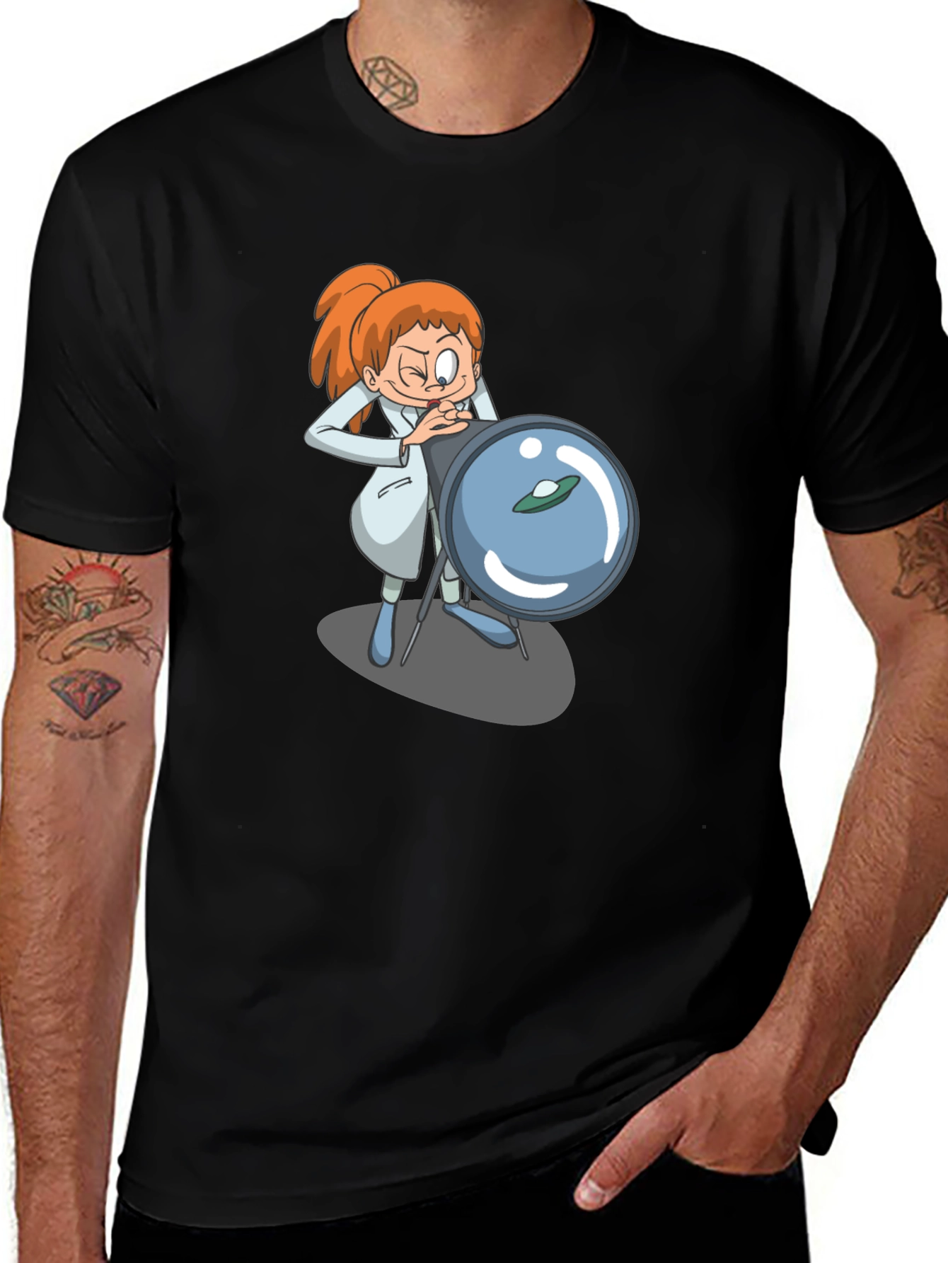 Variant 18 of Scientist Cartoon Graphic Black T-Shirt