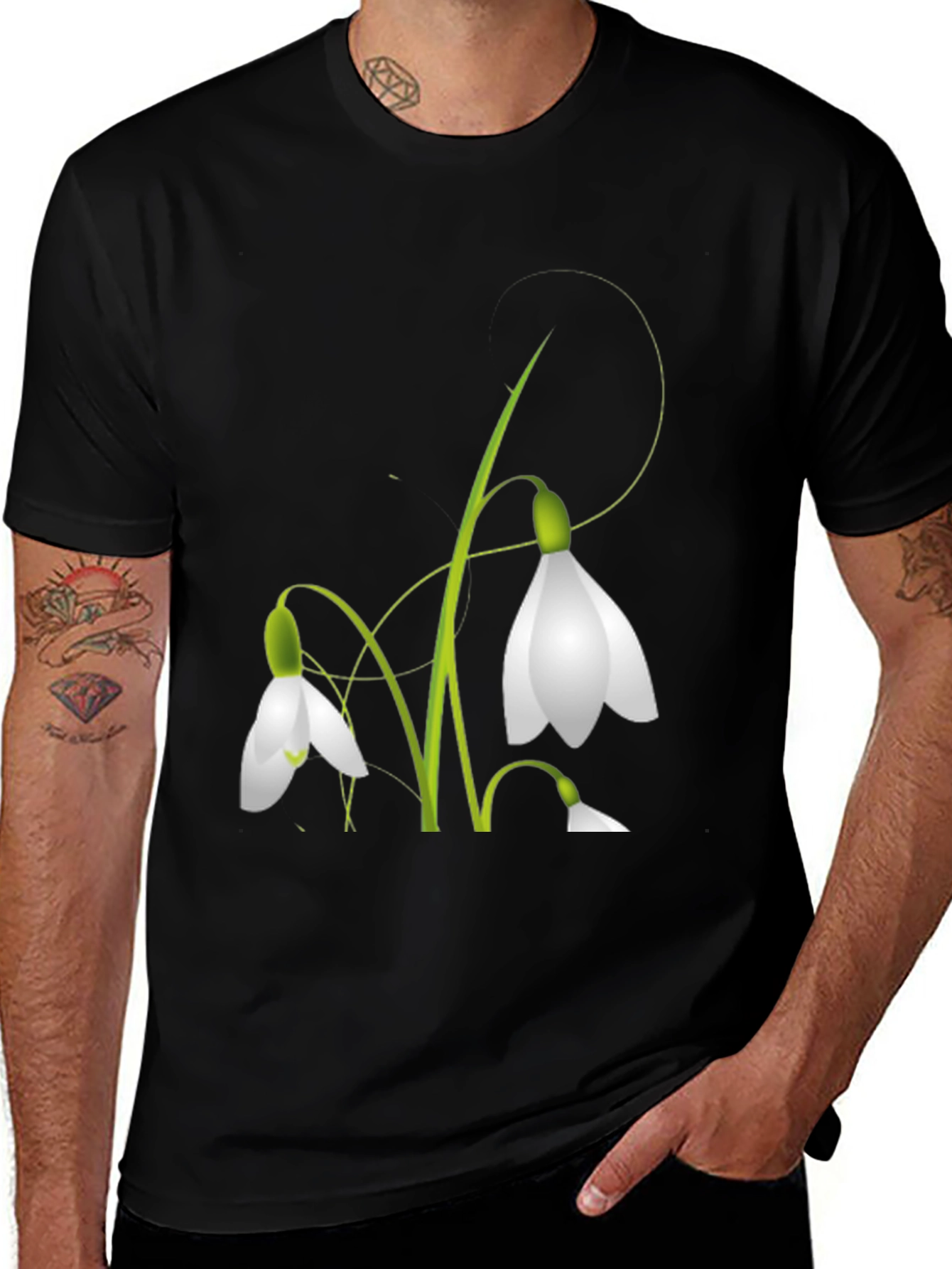 Snowdrop Flower Graphic Tee - Black