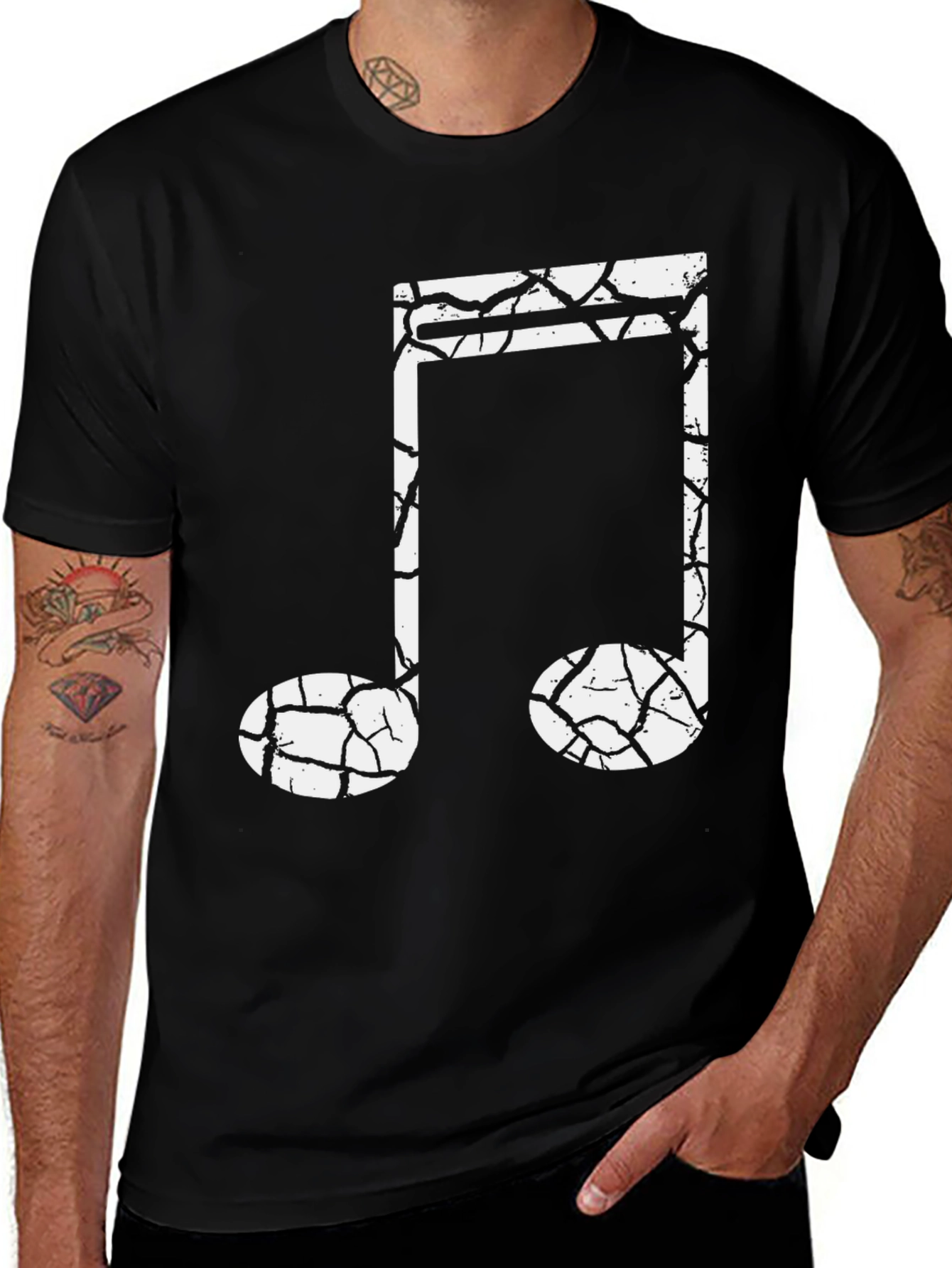 Variant 28 of Cracked Note Graphic Tee - Music Lover's Black T-Shirt