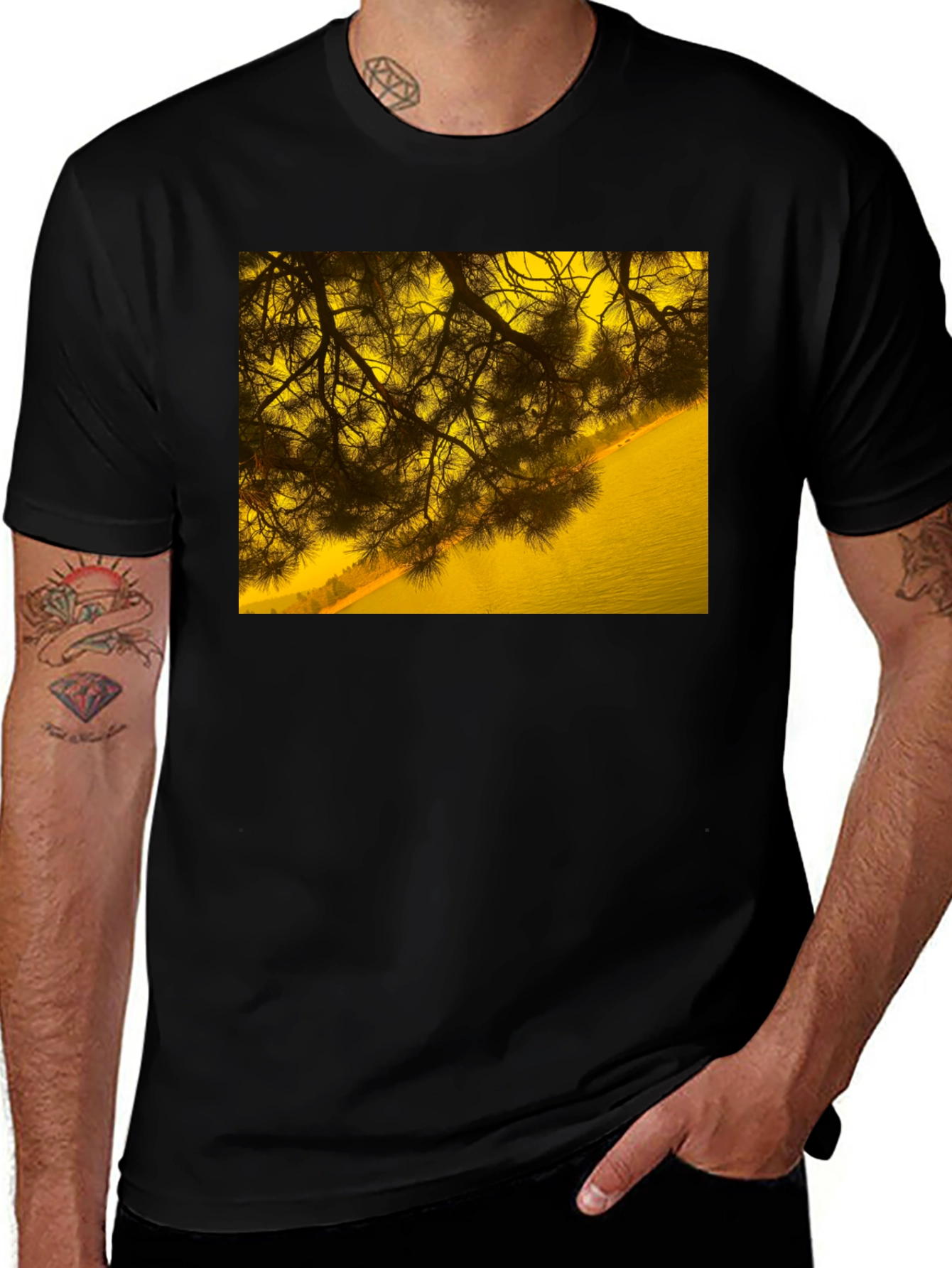 Variant 14 of Nature Scene Graphic Tee - Black Cotton T-Shirt