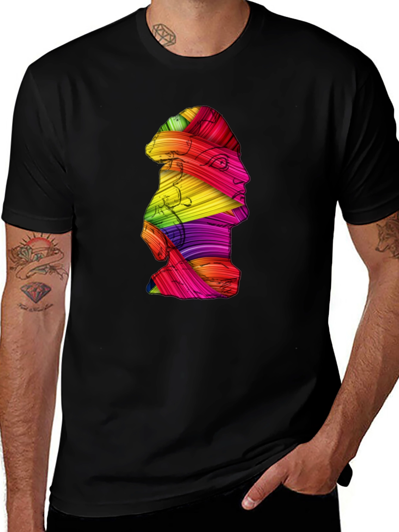 Variant 23 of Rainbow Statue Graphic Black T-Shirt