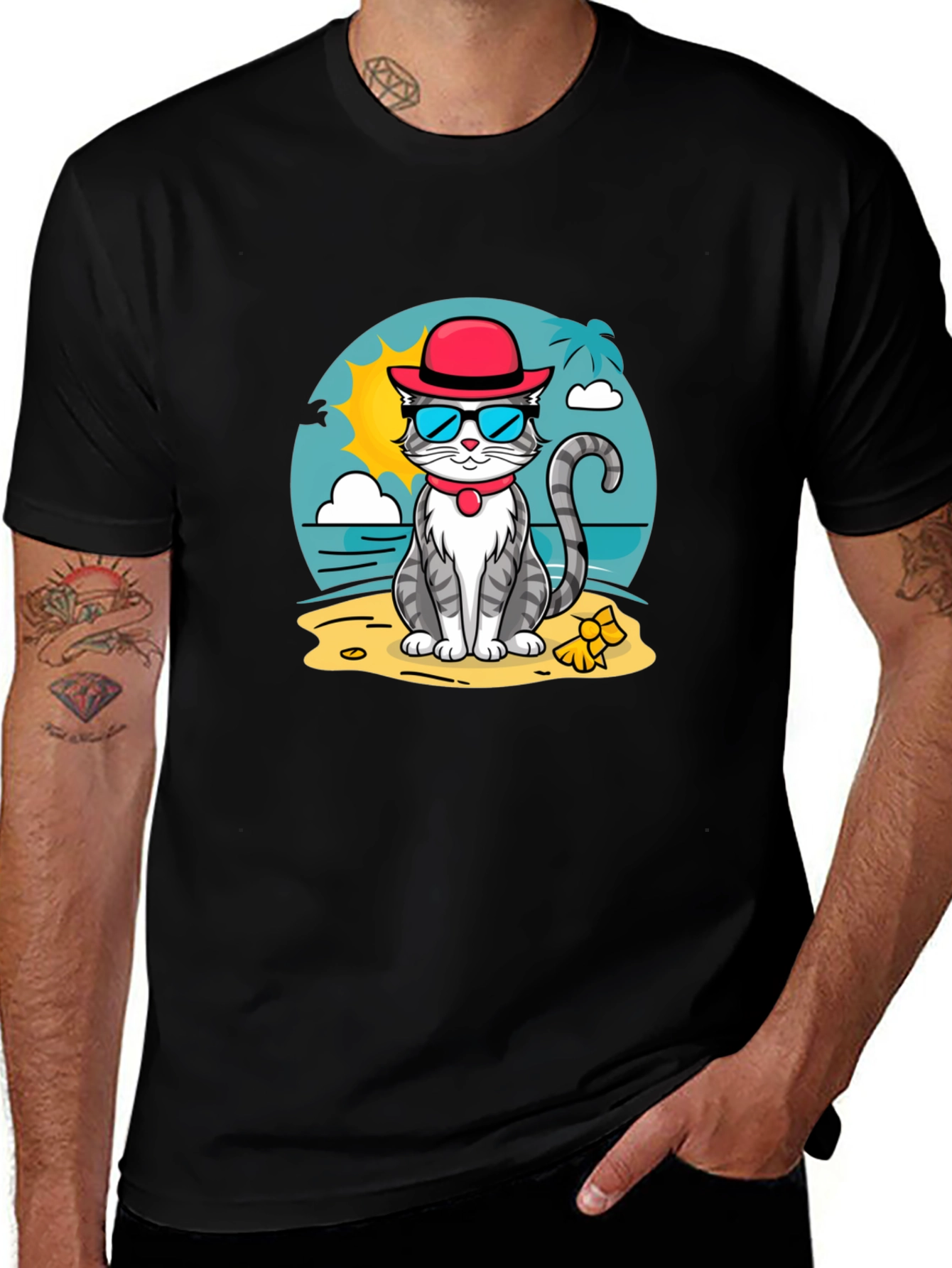 Variant 27 of Cool Cat Beach T-Shirt - Summer Vibes