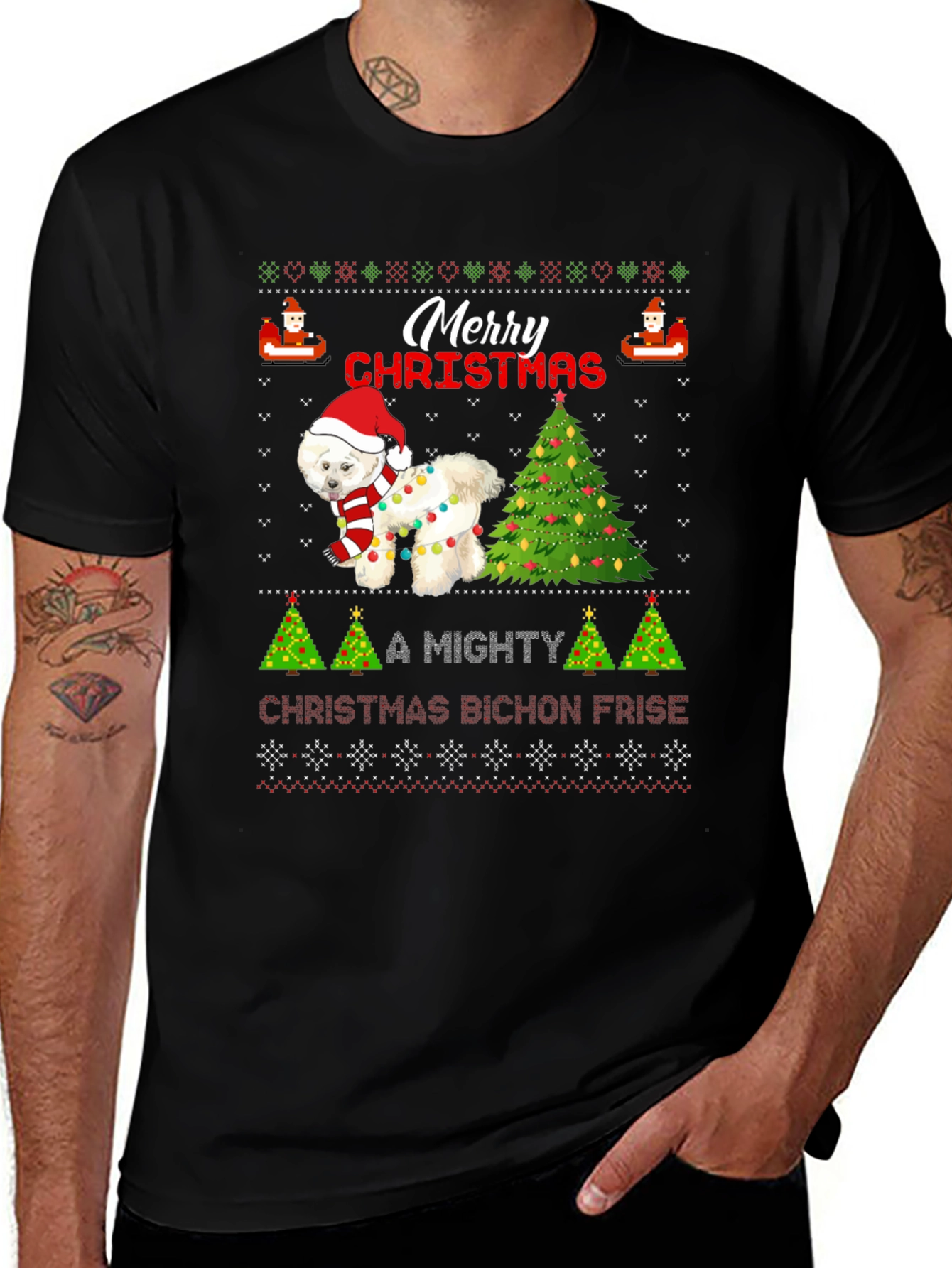 Variant 3 of Merry Christmas Bichon Frise Dog Ugly Sweater T-Shirt