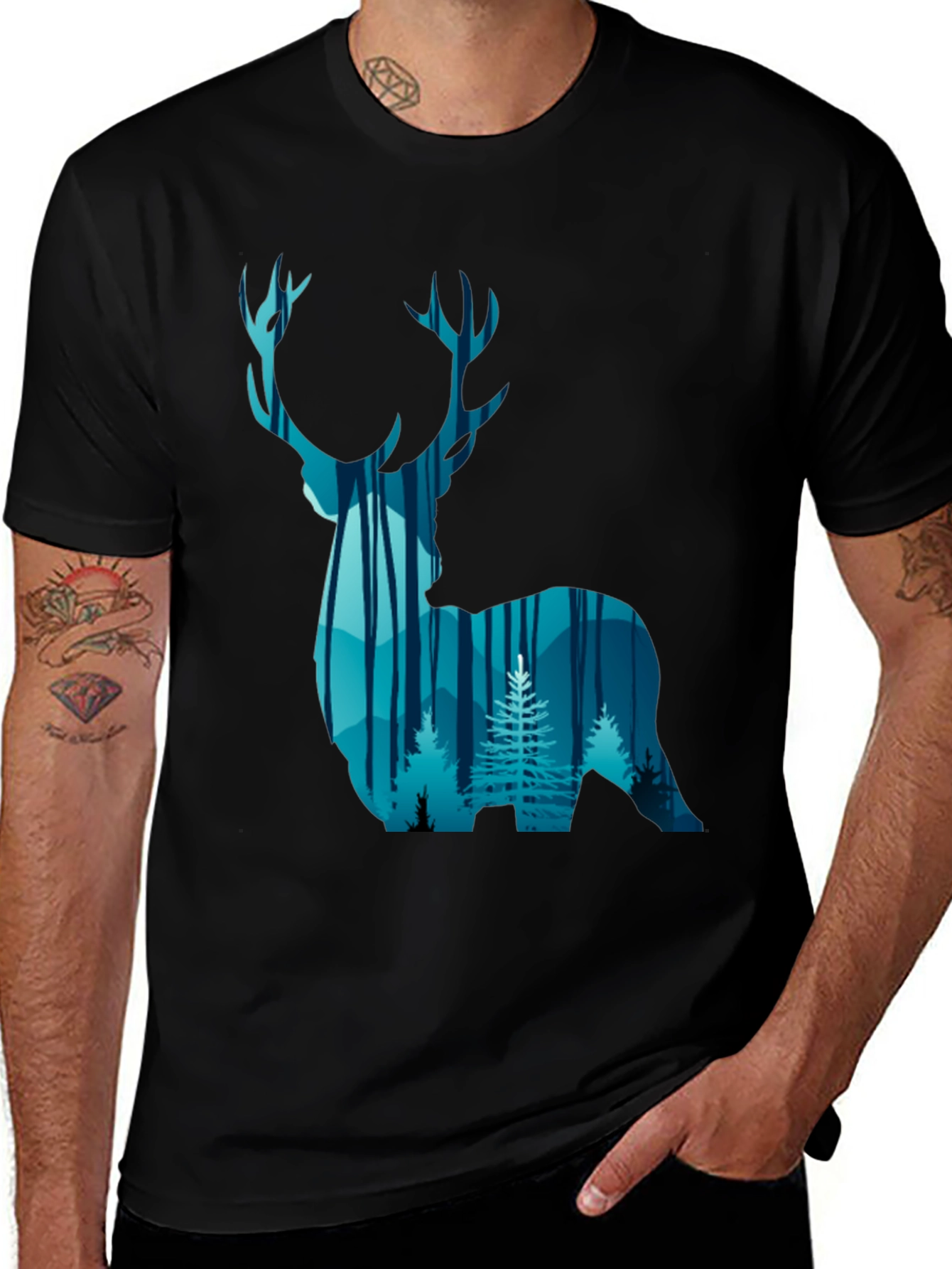 Variant 28 of Deer Forest Graphic Tee - Black