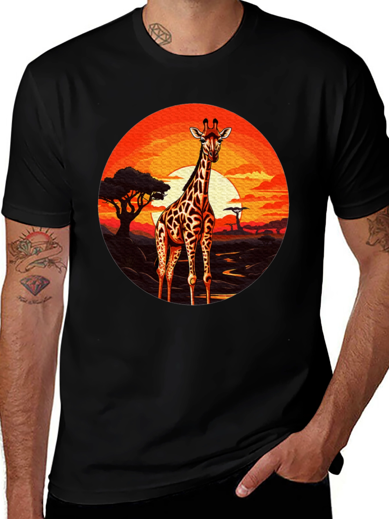 Variant 7 of African Sunset Giraffe Graphic Tee