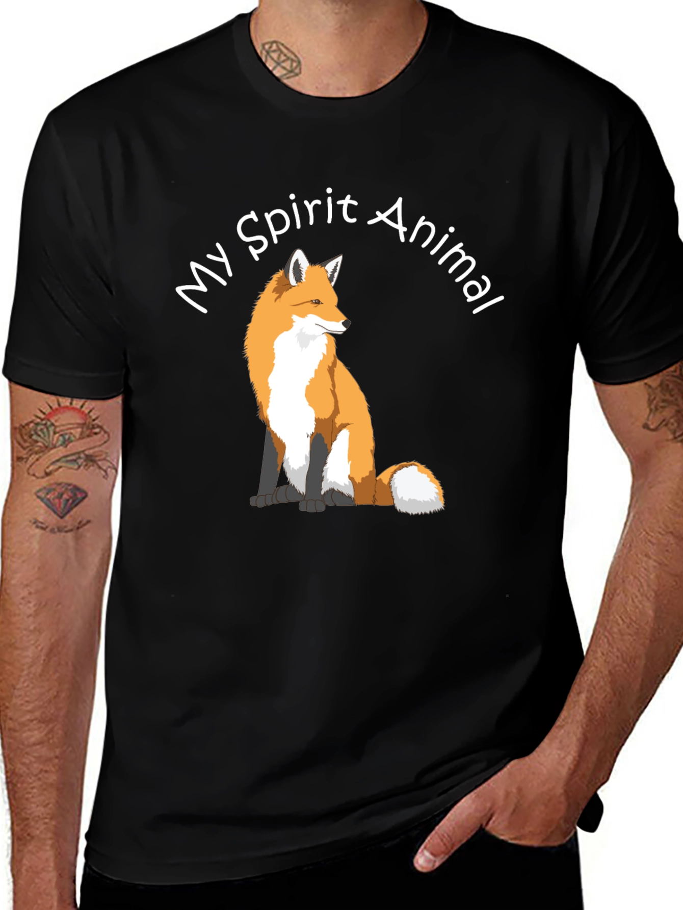 Variant 13 of Fox Spirit Animal Graphic Tee - Black Cotton T-Shirt
