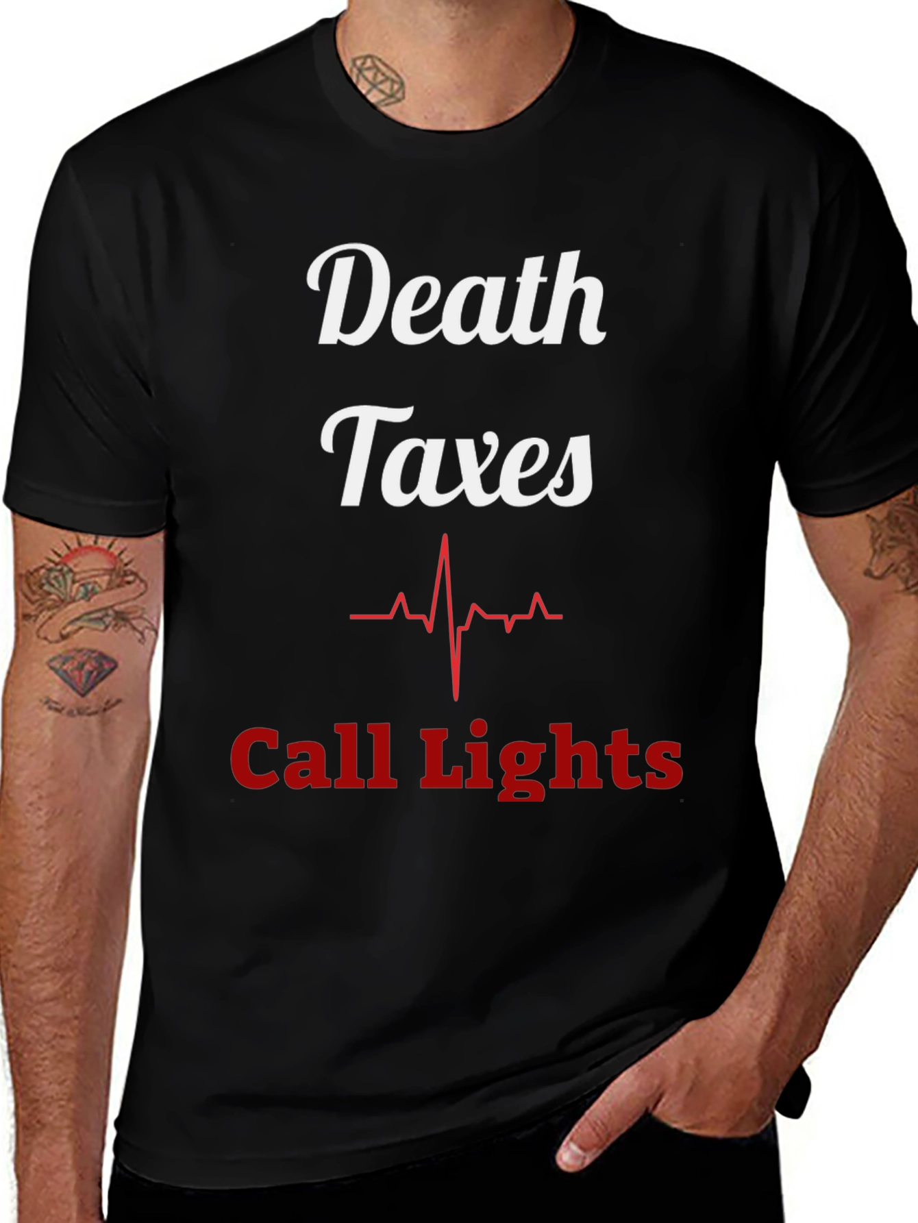 Variant 20 of Death, Taxes, Call Lights T-Shirt - Funny Nurse Tee