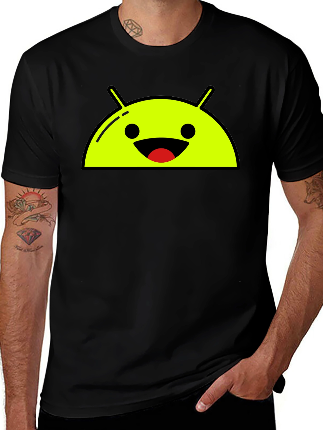 Android Robot Head Graphic Tee - Black
