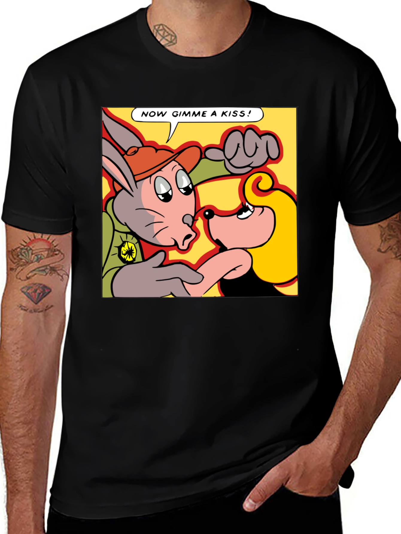 Black Cartoon Kiss T-Shirt - Now Gimme a Kiss! main image