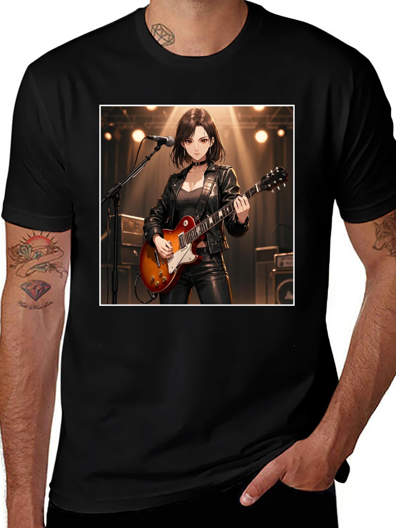 Variant 15 of Guitarist Girl Black T-Shirt