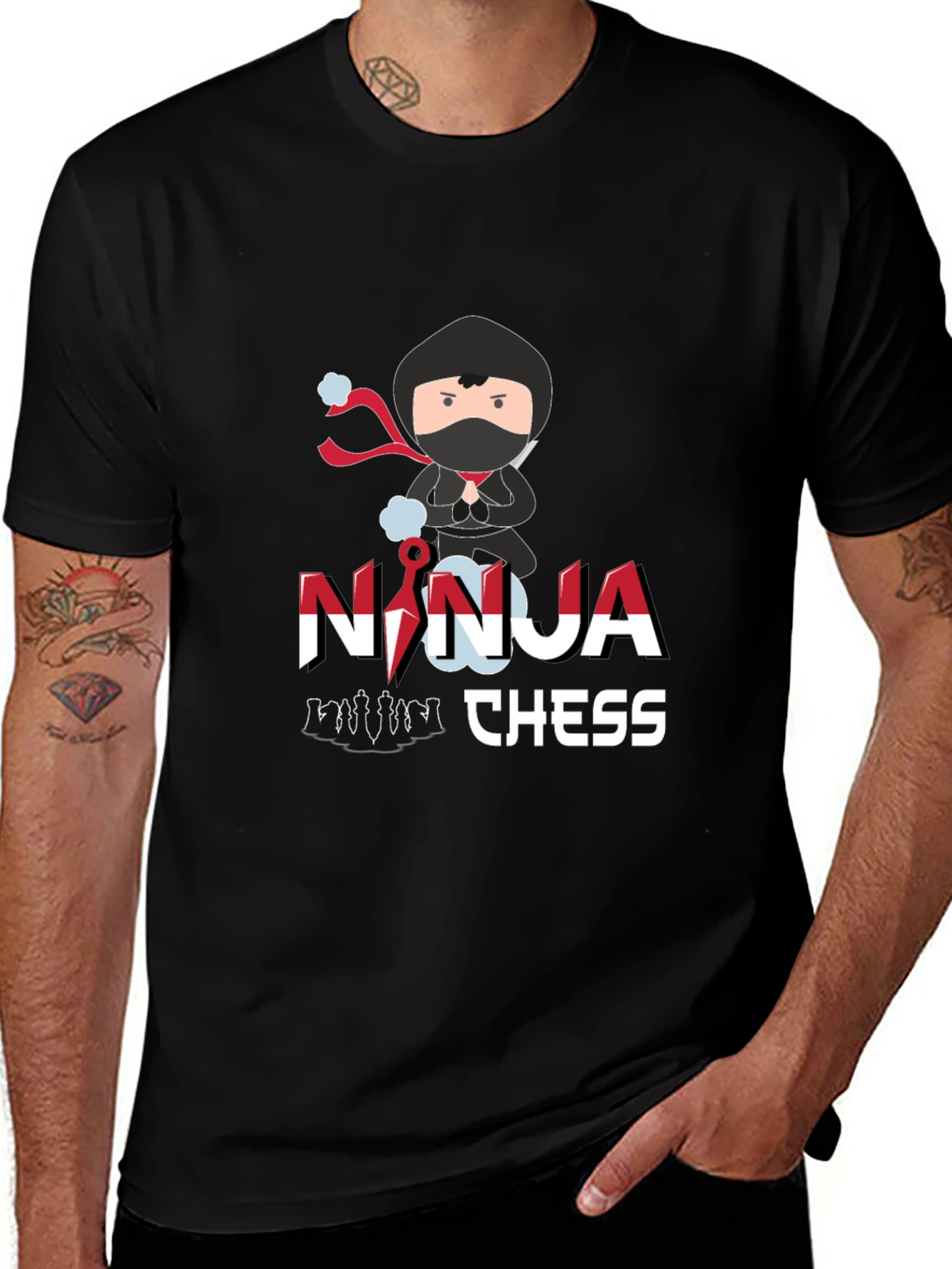 Variant 8 of Ninja Chess Graphic T-Shirt - Black Cotton Tee
