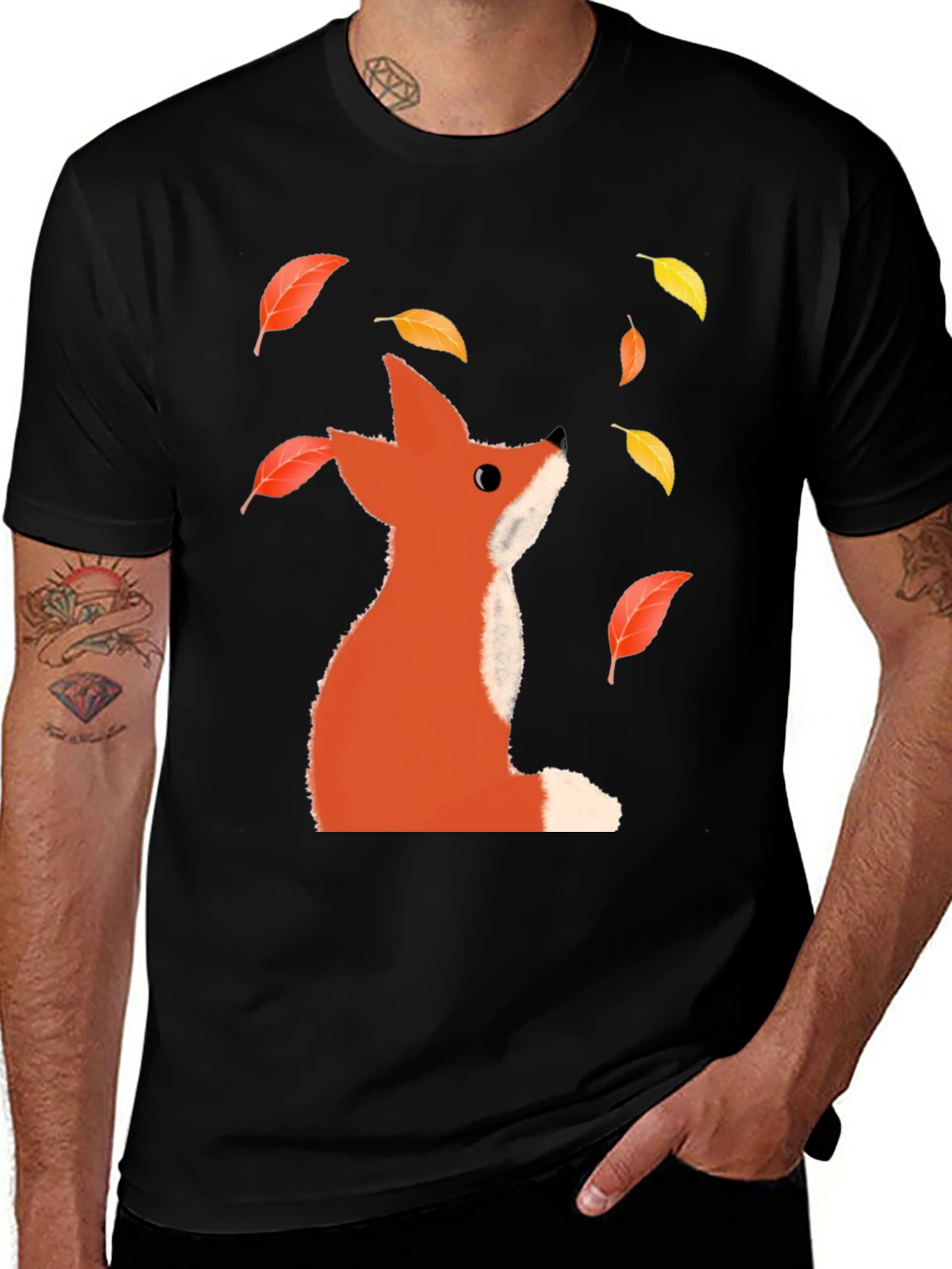 Variant 8 of Fox & Falling Leaves Graphic Tee