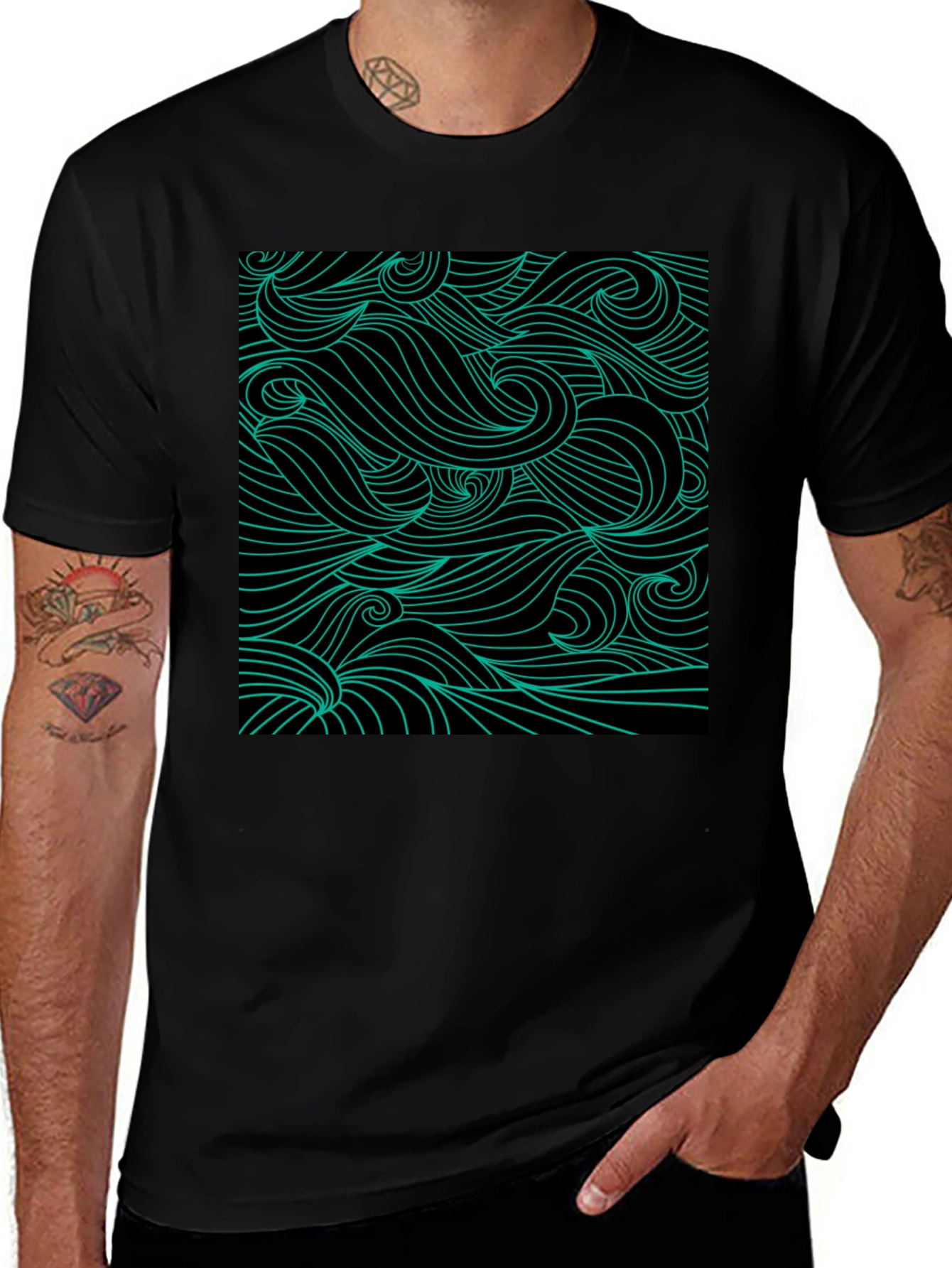 Variant 21 of Abstract Wave Tee - Black Graphic Print T-Shirt
