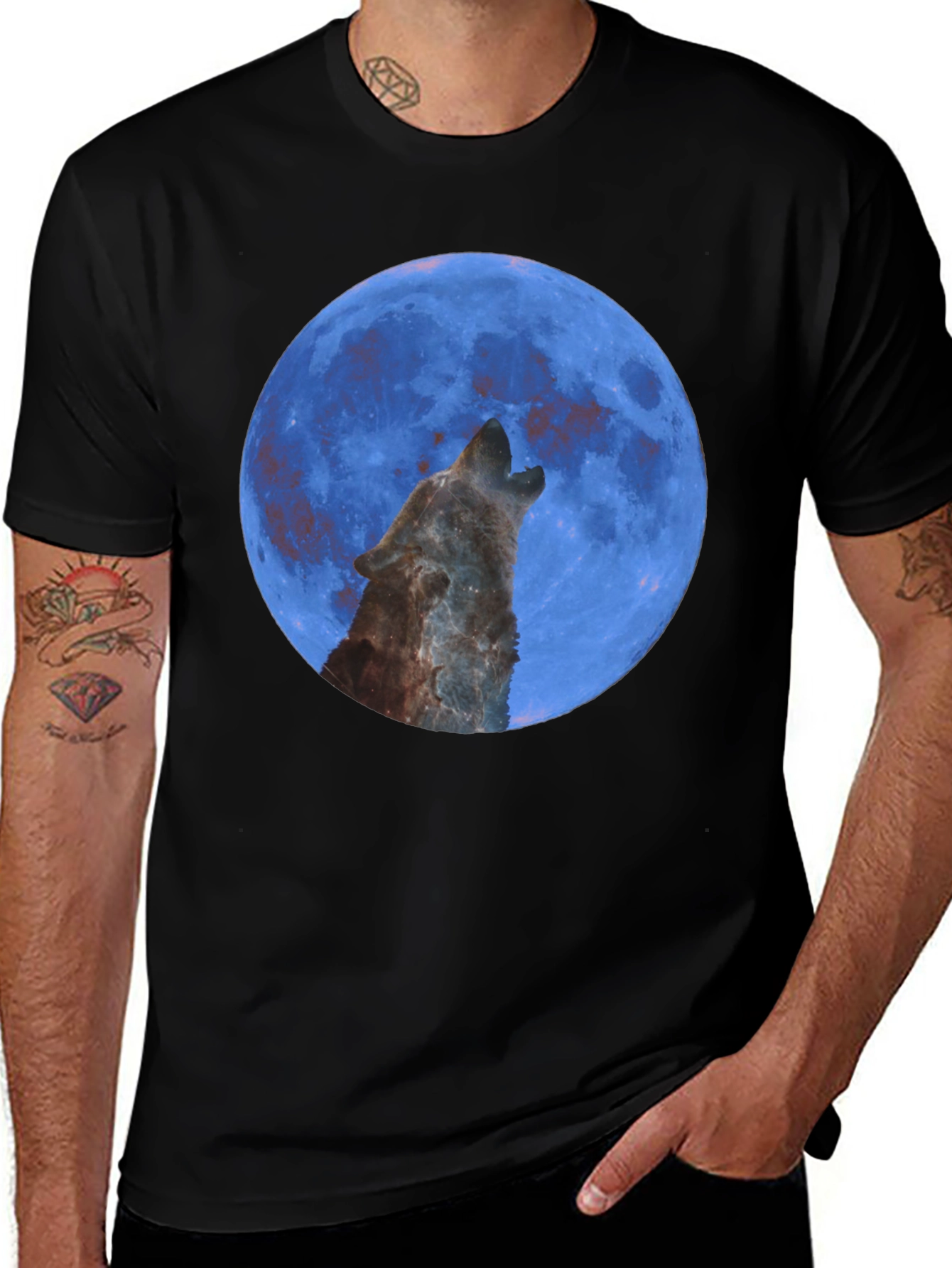 Variant 29 of Wolf Moon Graphic T-Shirt - Black Cotton Tee