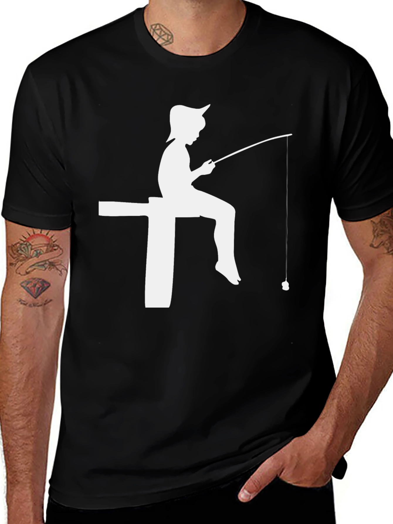 Variant 9 of Fishing Silhouette Graphic Tee - Classic Black