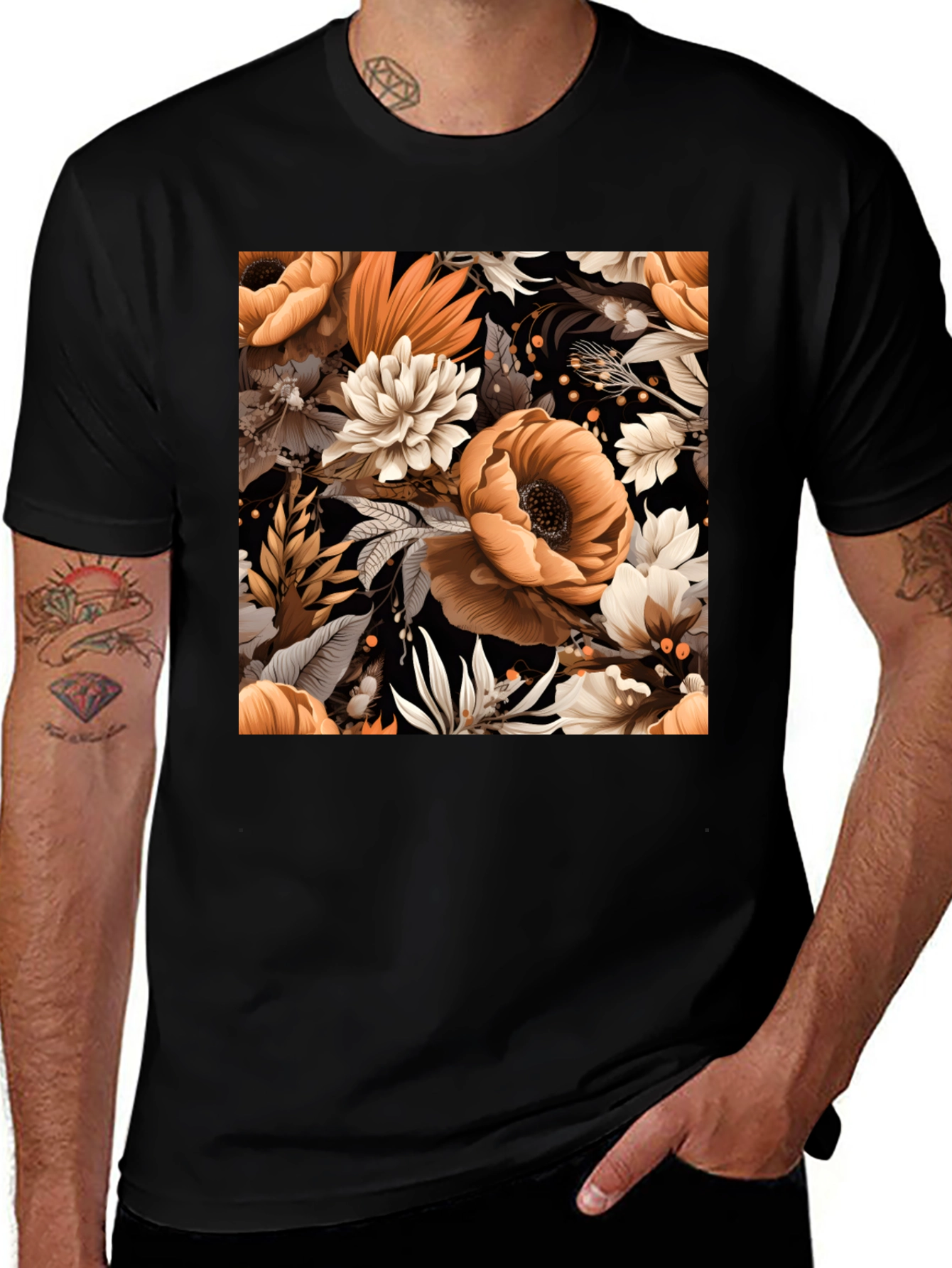 Variant 17 of Floral Print Black T-Shirt