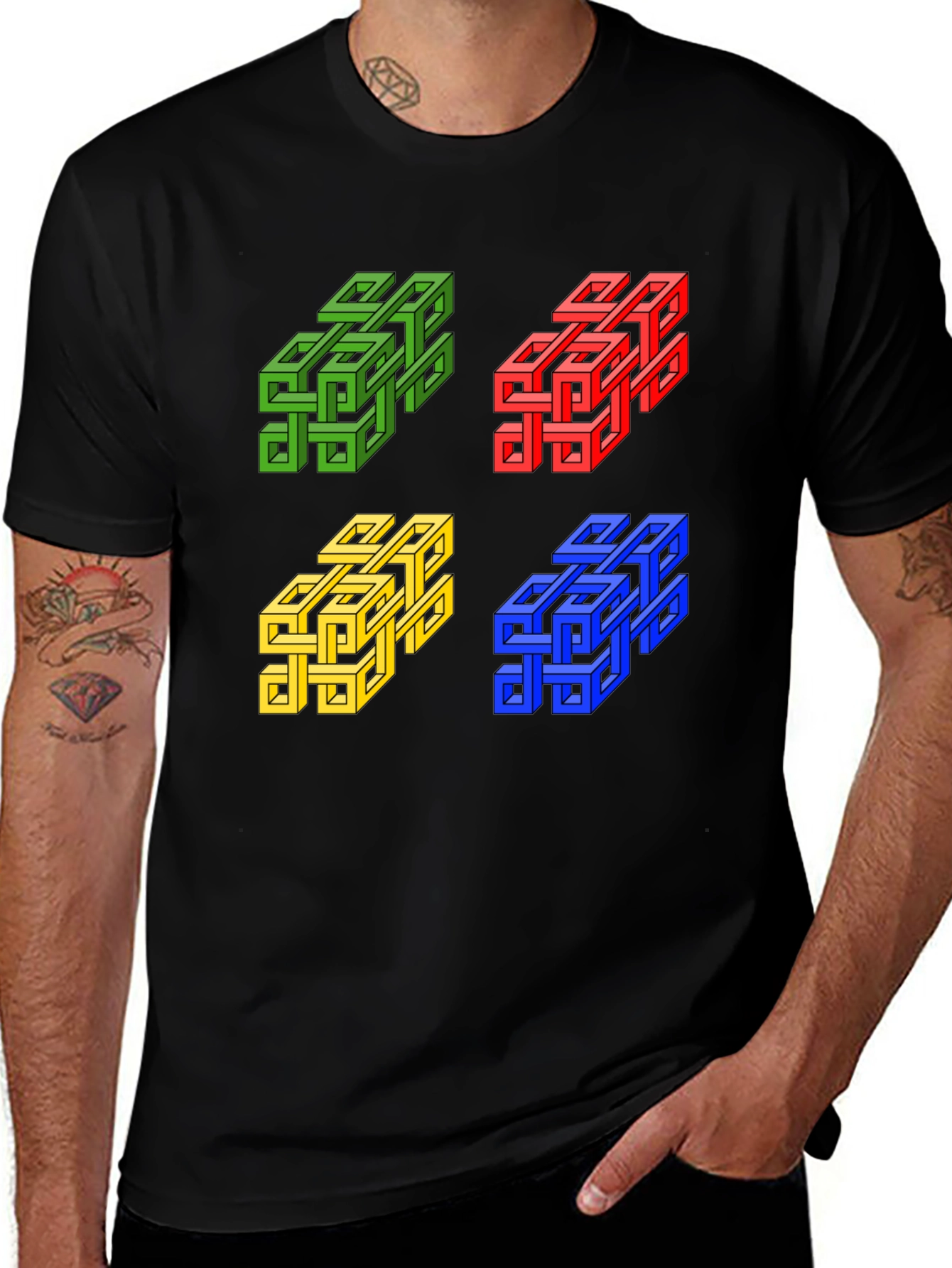 Optical Illusion Cubes Graphic T-Shirt