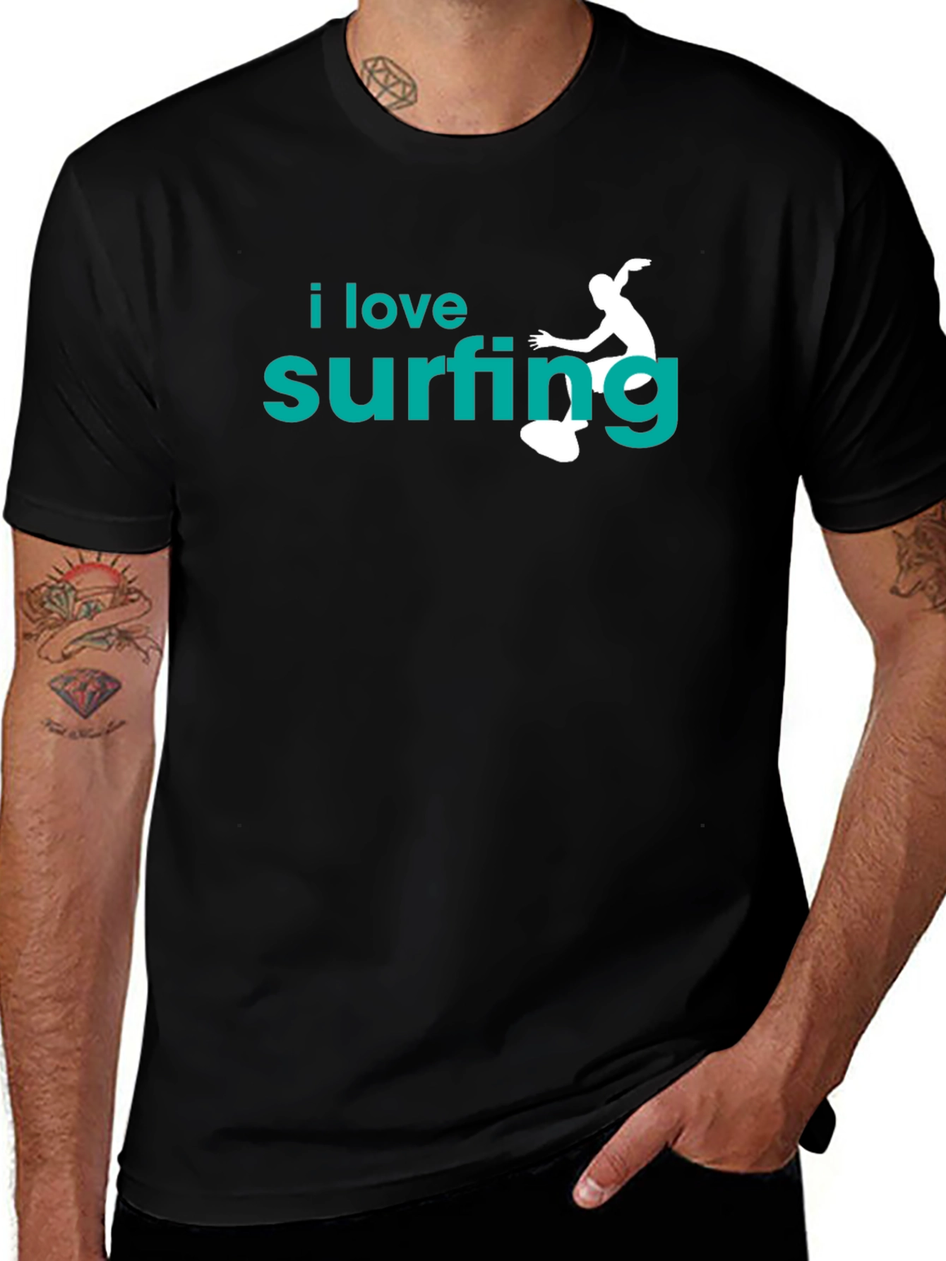 Variant 6 of I Love Surfing T-Shirt | Black Tee