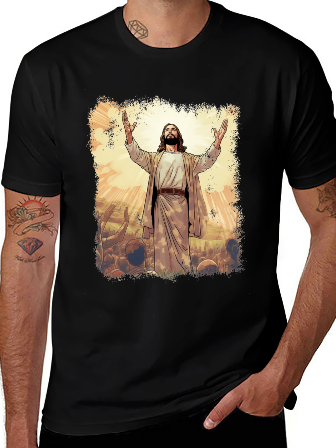 Variant 30 of Jesus Graphic Print T-Shirt - Black Cotton Blend