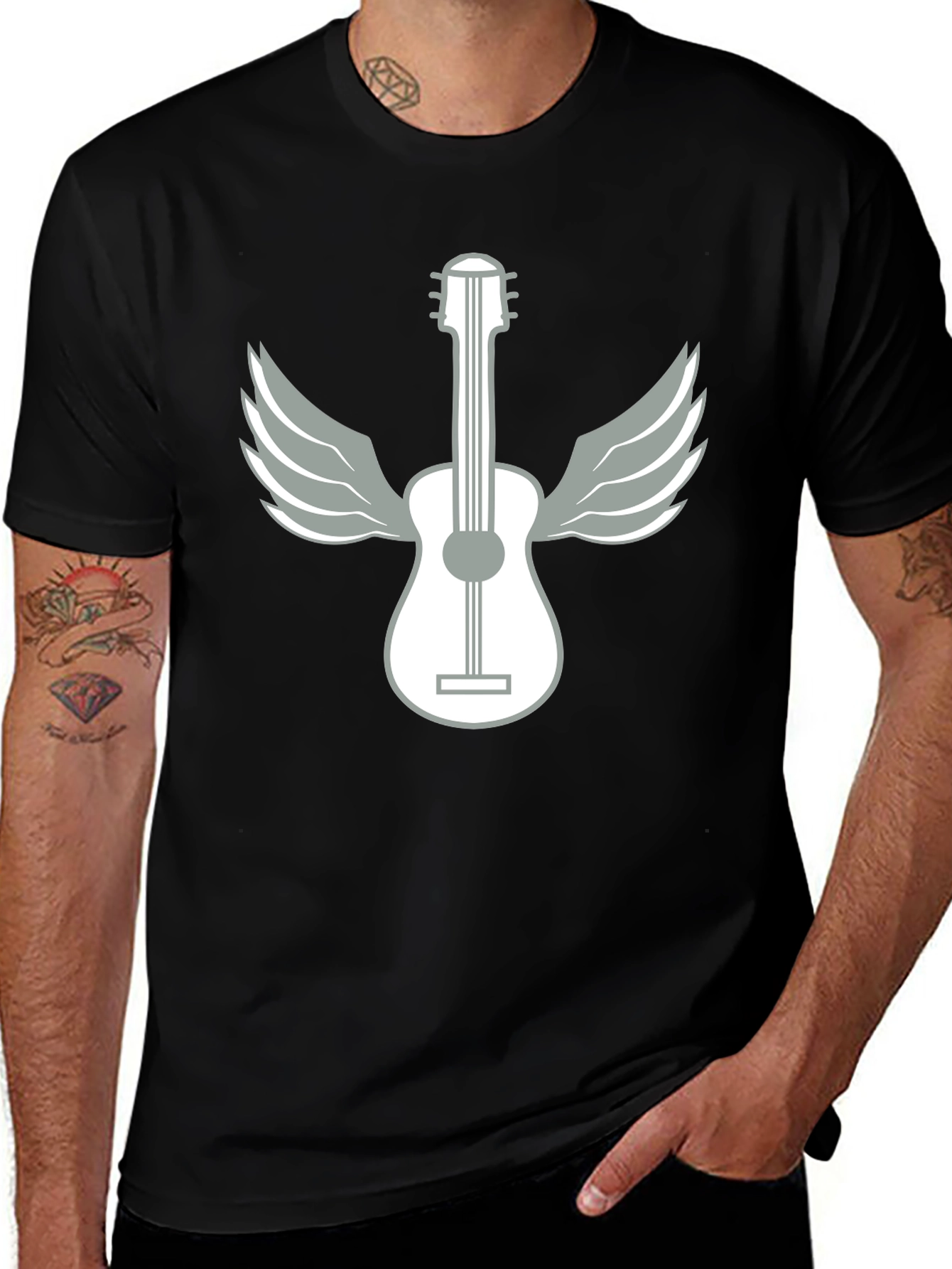 Variant 30 of Guitar Wings Graphic T-Shirt - Men's Black Tee