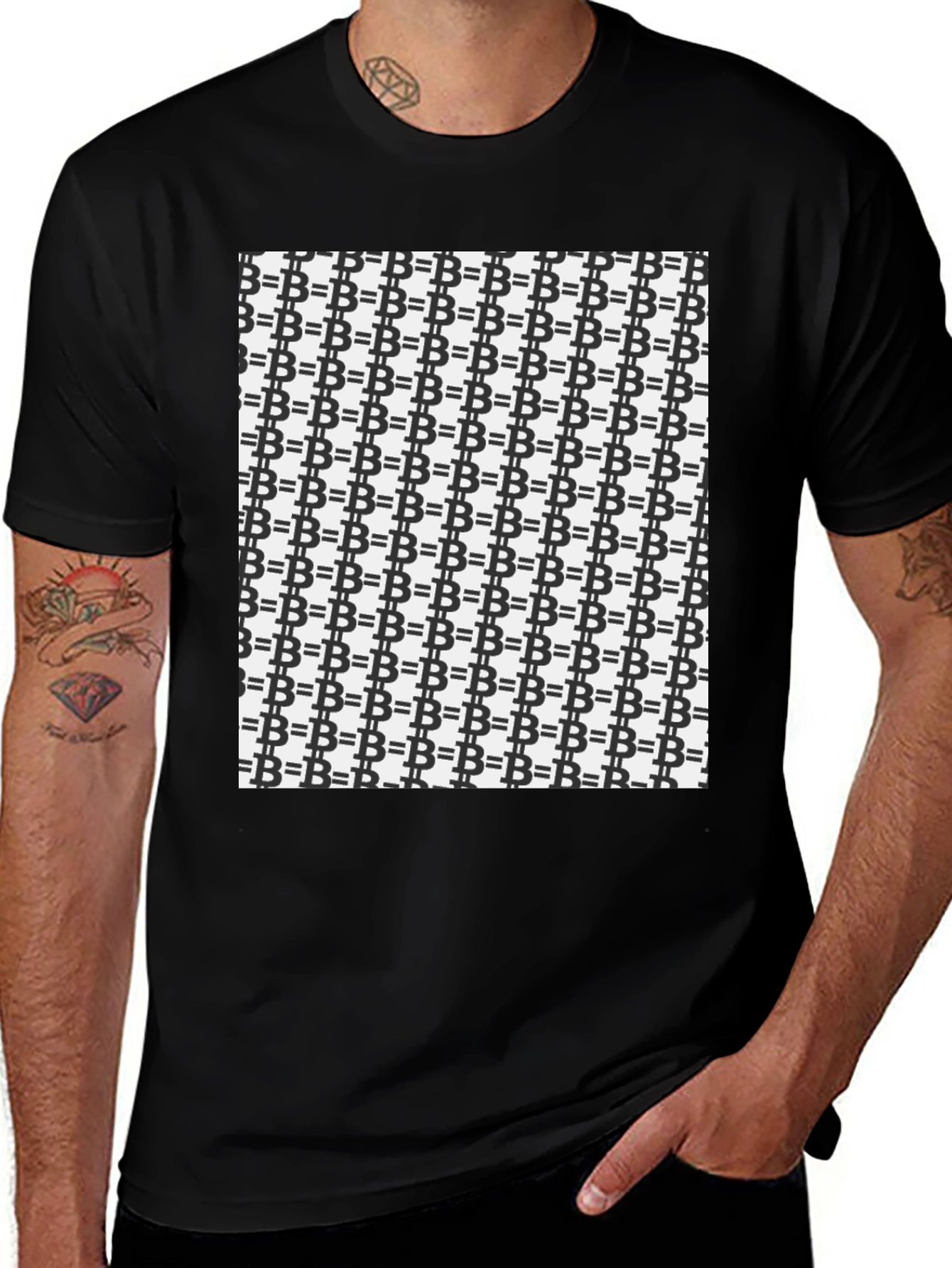 Bitcoin Pattern Black T-Shirt - Crypto Currency Tee