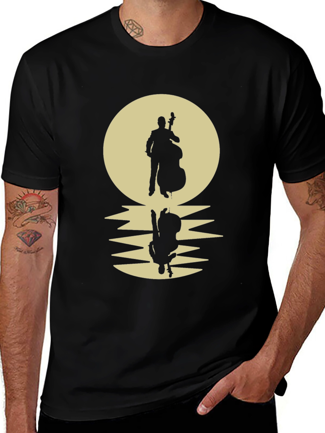 Variant 19 of Jazz Bass Player Moon Reflection T-Shirt