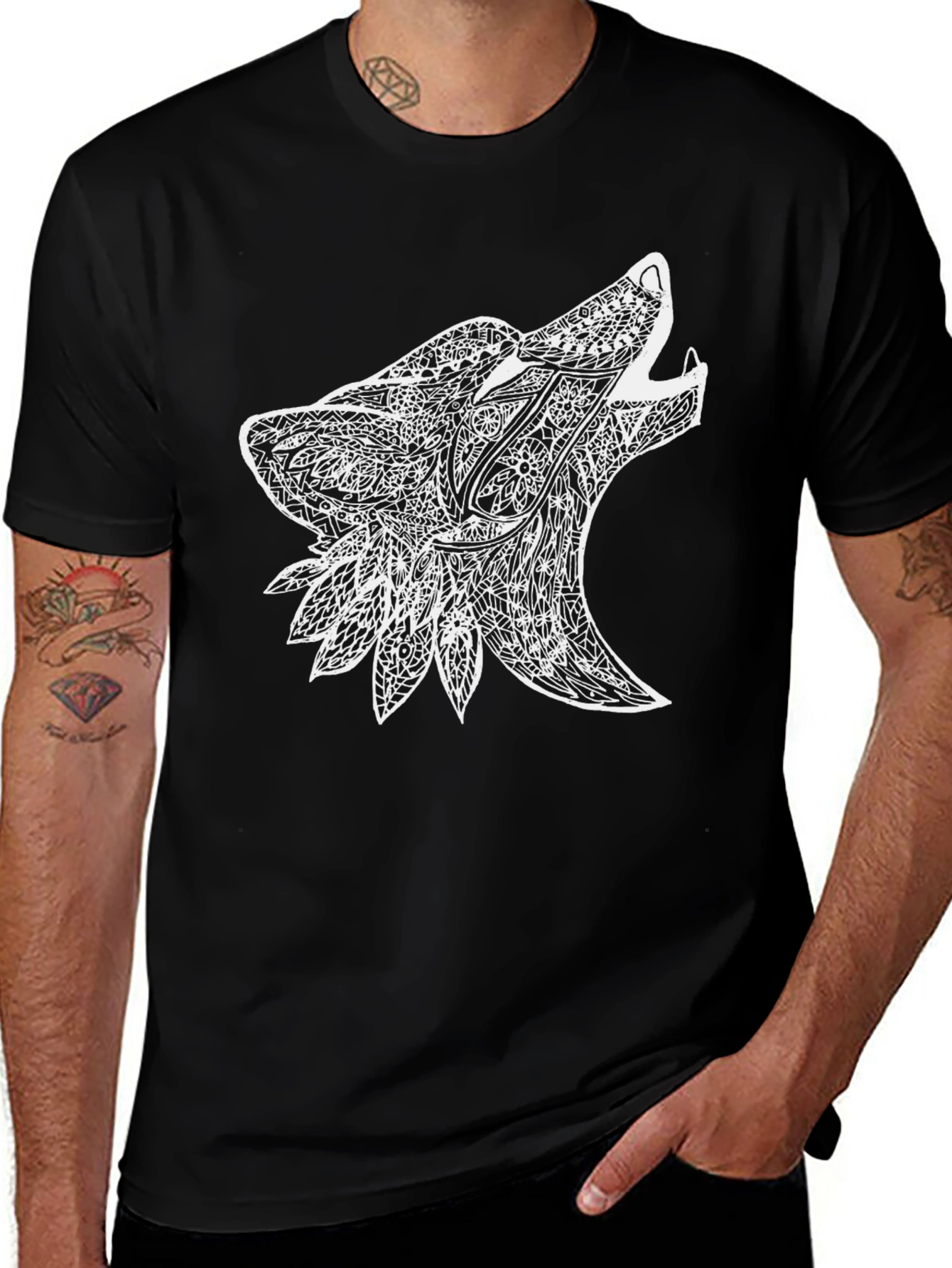 Variant 28 of Wolf Graphic Print Black T-Shirt