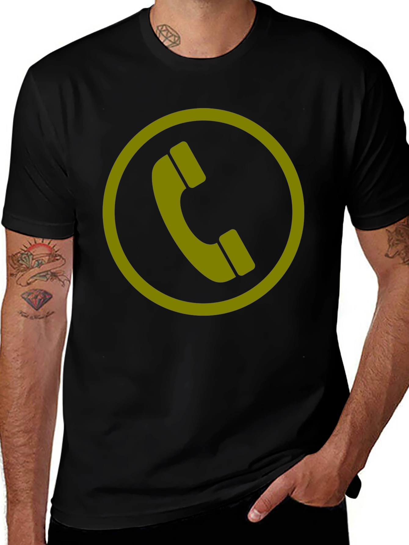 Black T-Shirt with Phone Icon