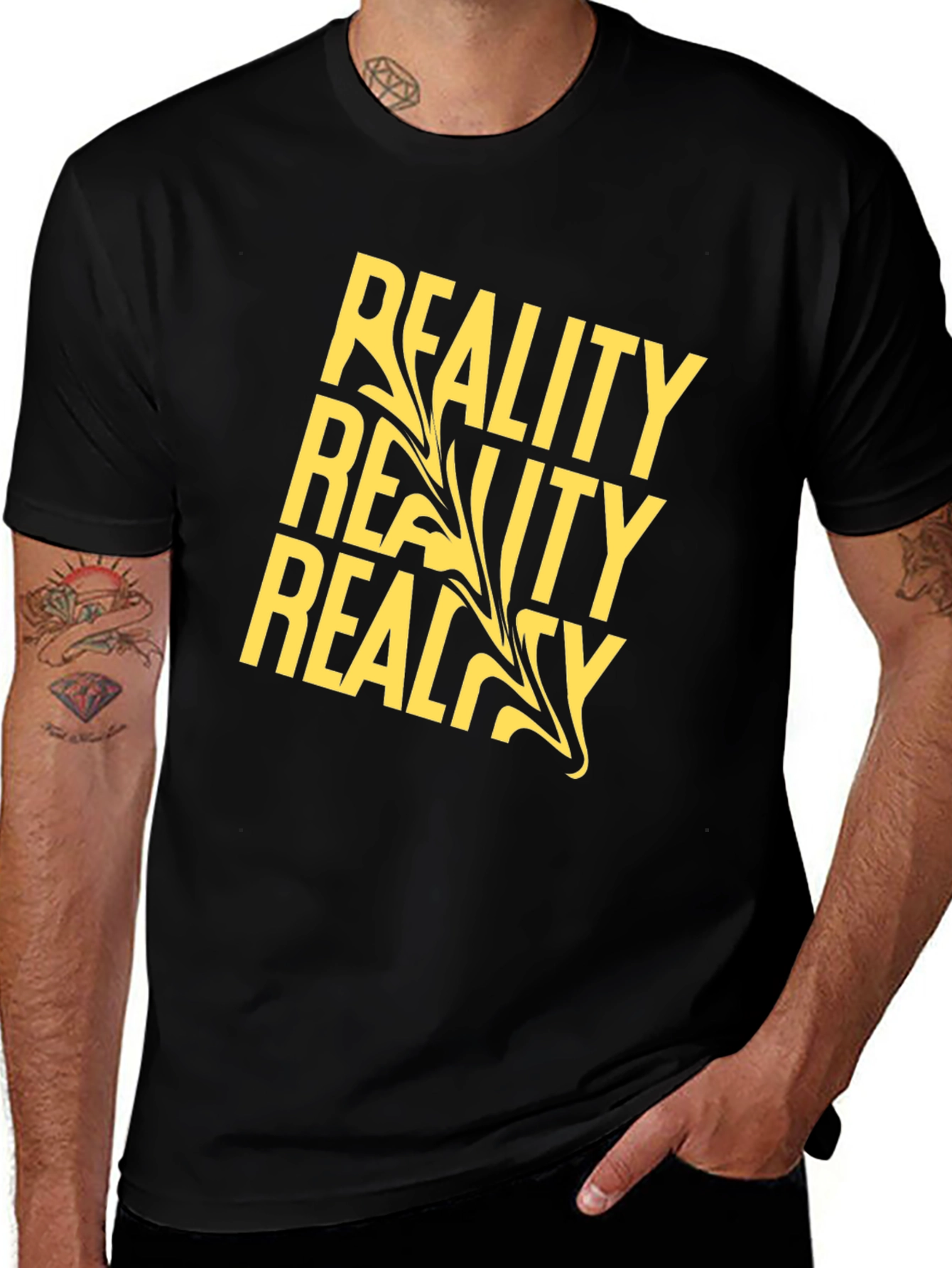 Variant 22 of Reality T-Shirt - Black Cotton Tee with Bold Yellow Print
