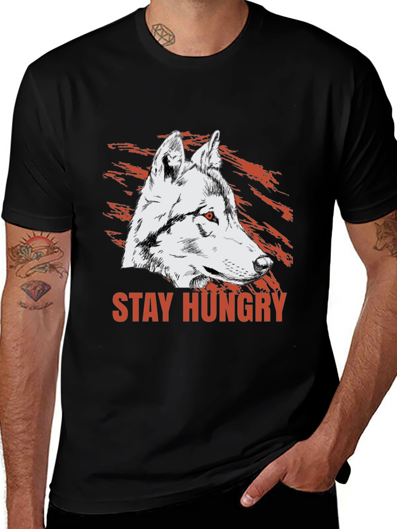 Variant 21 of Stay Hungry Wolf Graphic Tee - Bold Black T-Shirt