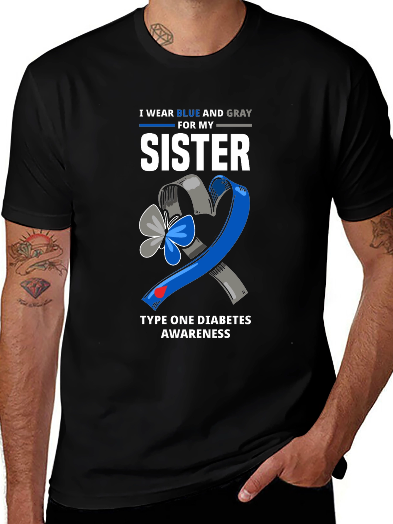 Variant 29 of Blue & Gray Sister Diabetes Awareness T-Shirt